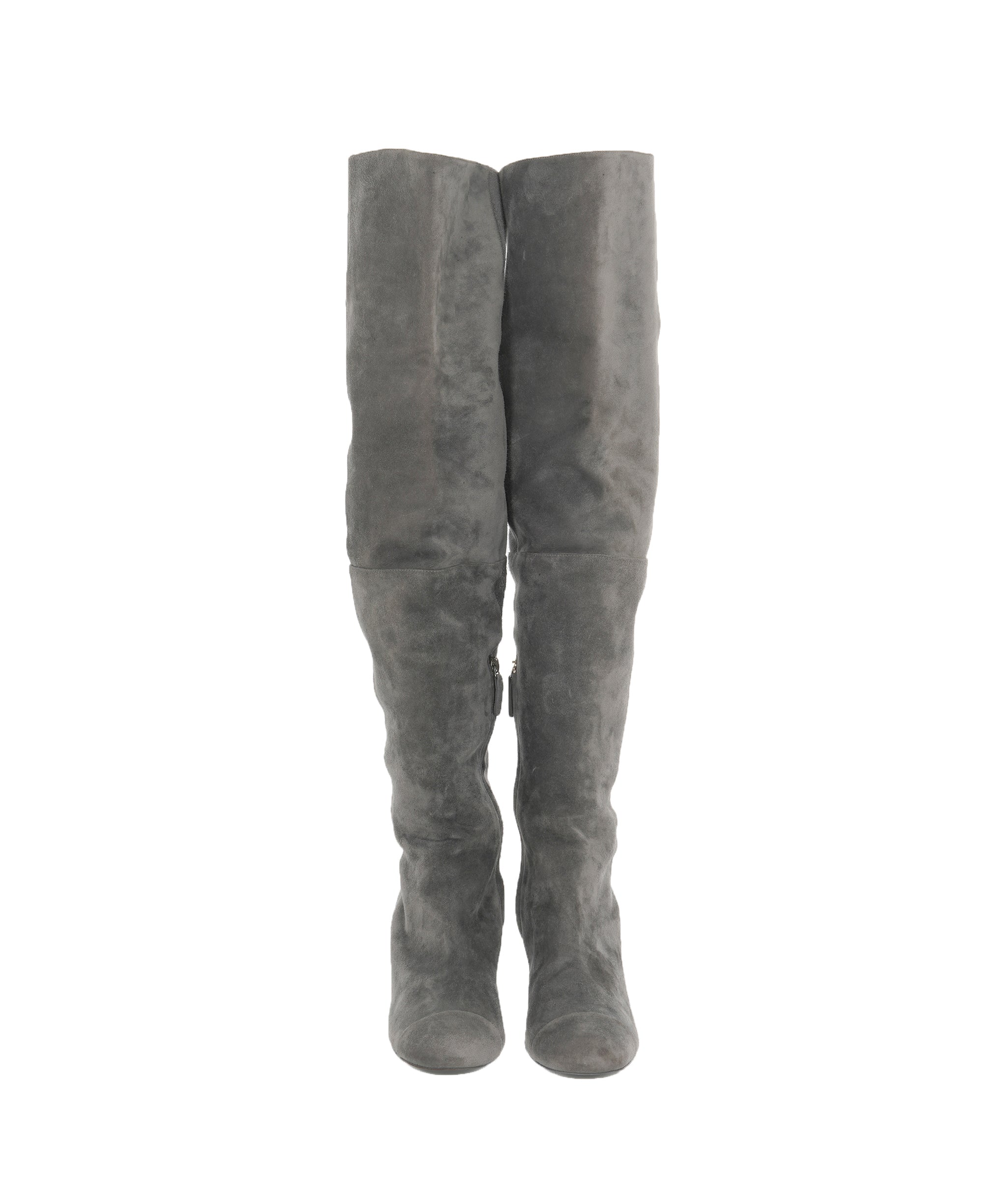 Chanel Grey Knee High Suede Boots 40  ALC1835