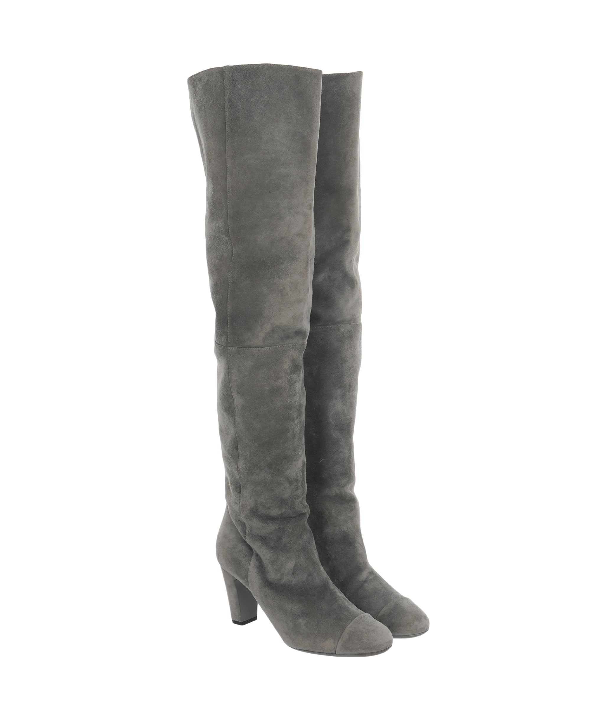 Chanel Grey Knee High Suede Boots 40  ALC1835