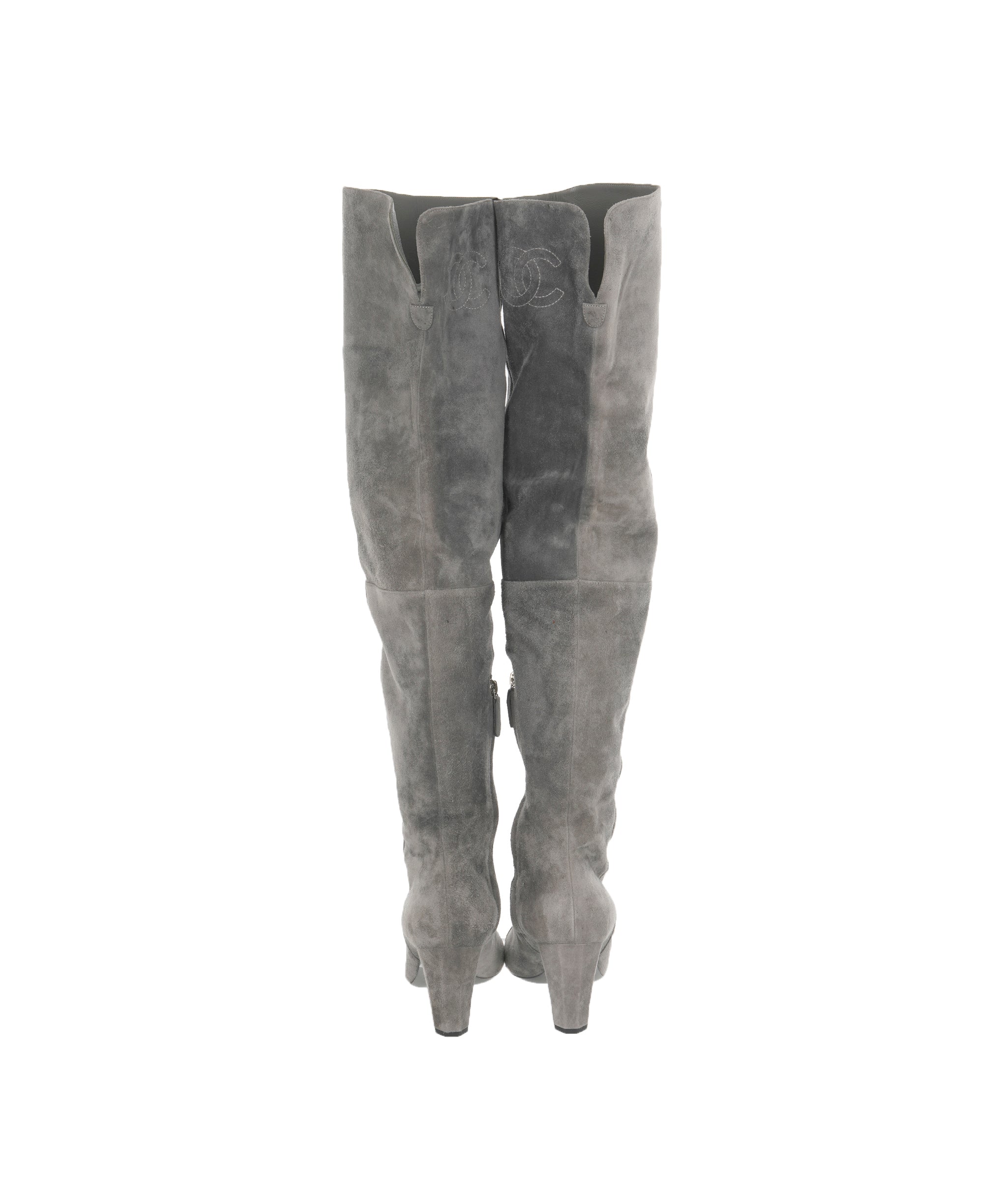 Chanel Grey Knee High Suede Boots 40  ALC1835