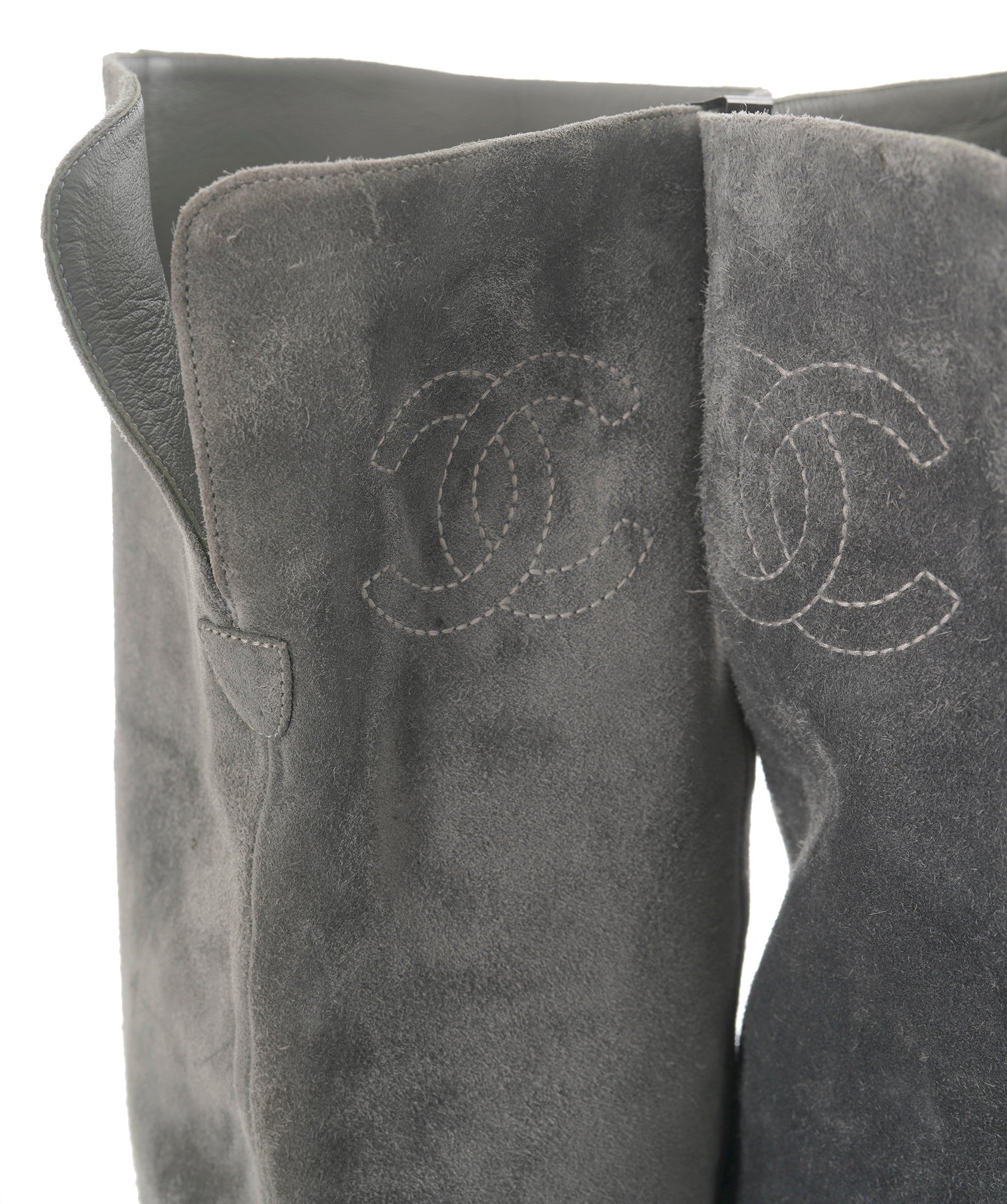 Chanel Grey Knee High Suede Boots 40  ALC1835