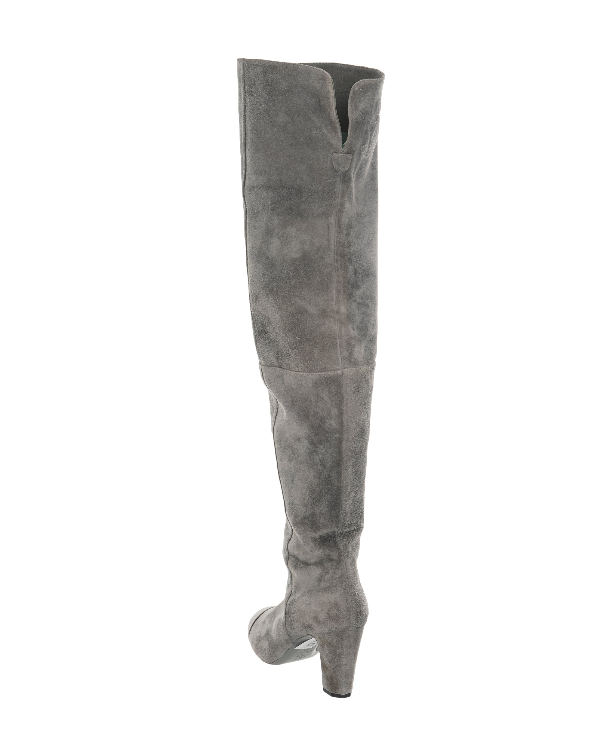 Chanel Grey Knee High Suede Boots 40  ALC1835