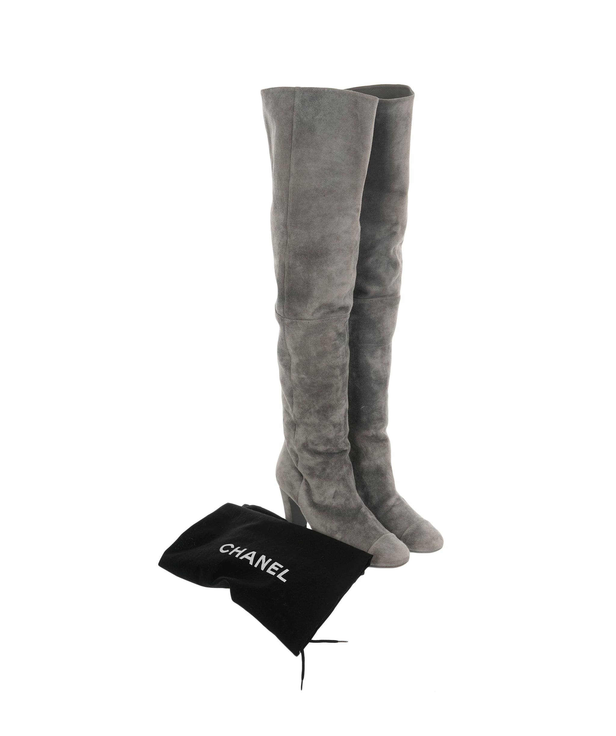 Chanel Grey Knee High Suede Boots 40  ALC1835