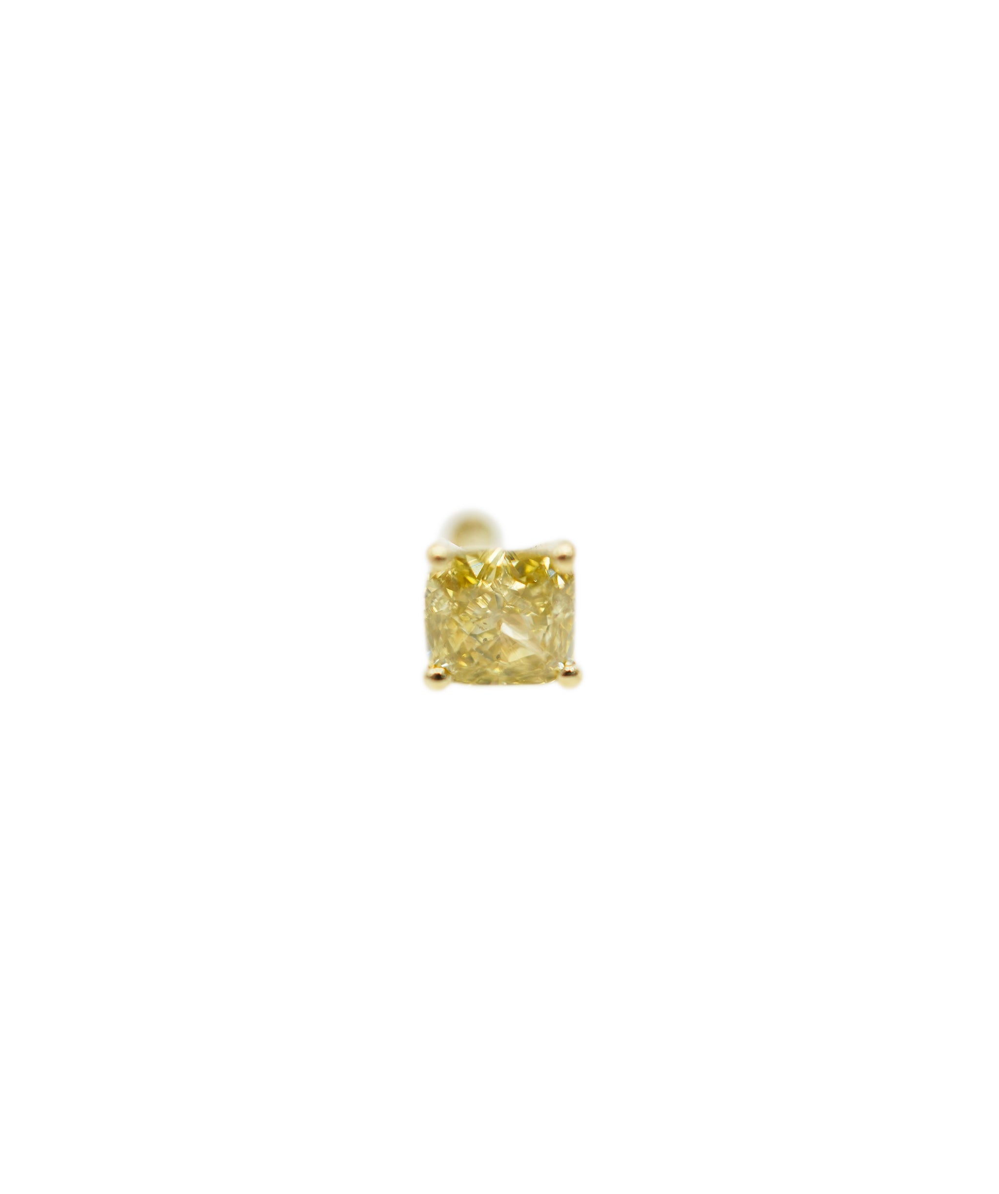 0.85ct CUSHION FANCY GOLD DIAMOND SET IN 18K YELLOW GOLD EAR PIERCING ANL-S30-104