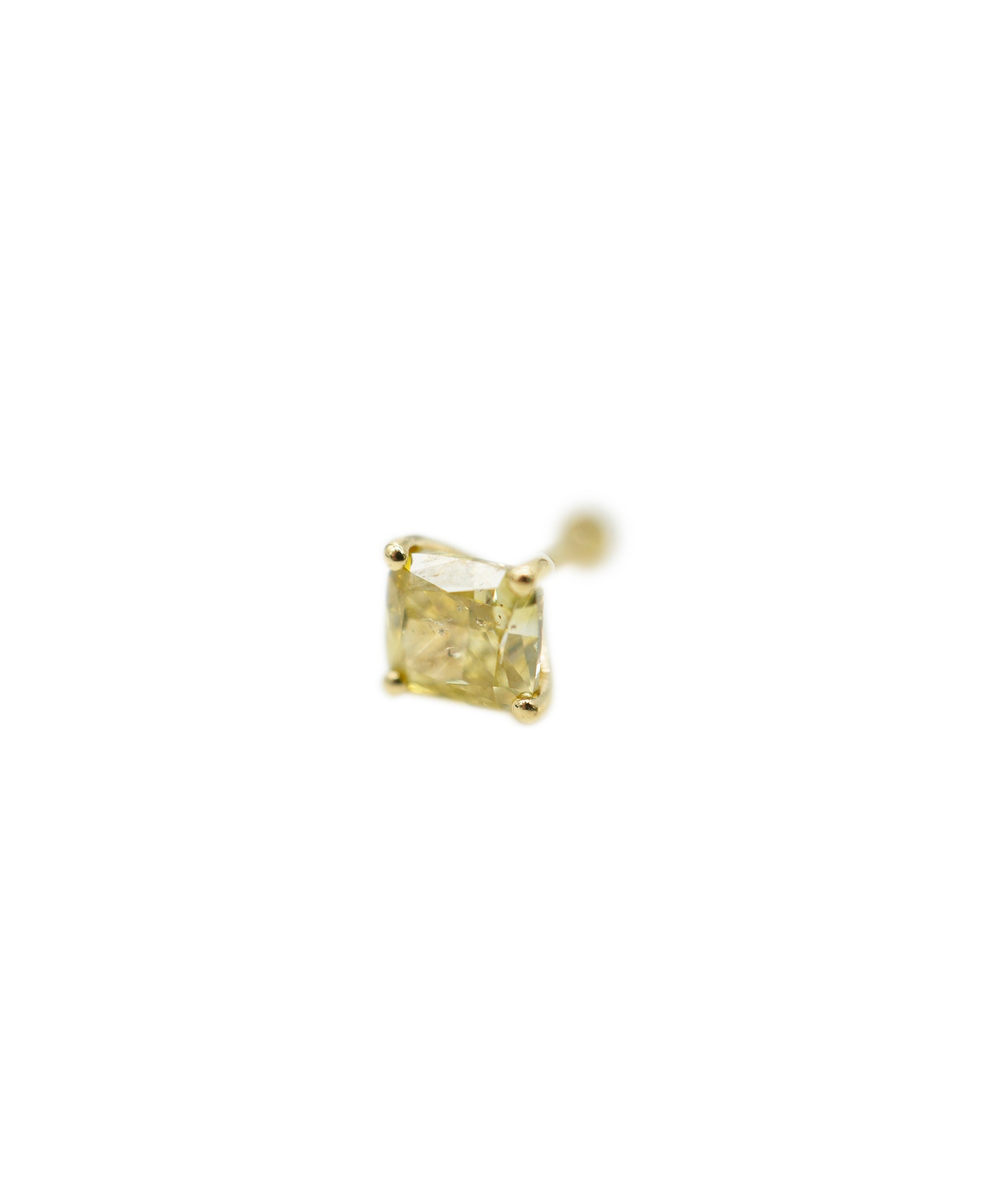 0.85ct CUSHION FANCY GOLD DIAMOND SET IN 18K YELLOW GOLD EAR PIERCING ANL-S30-104