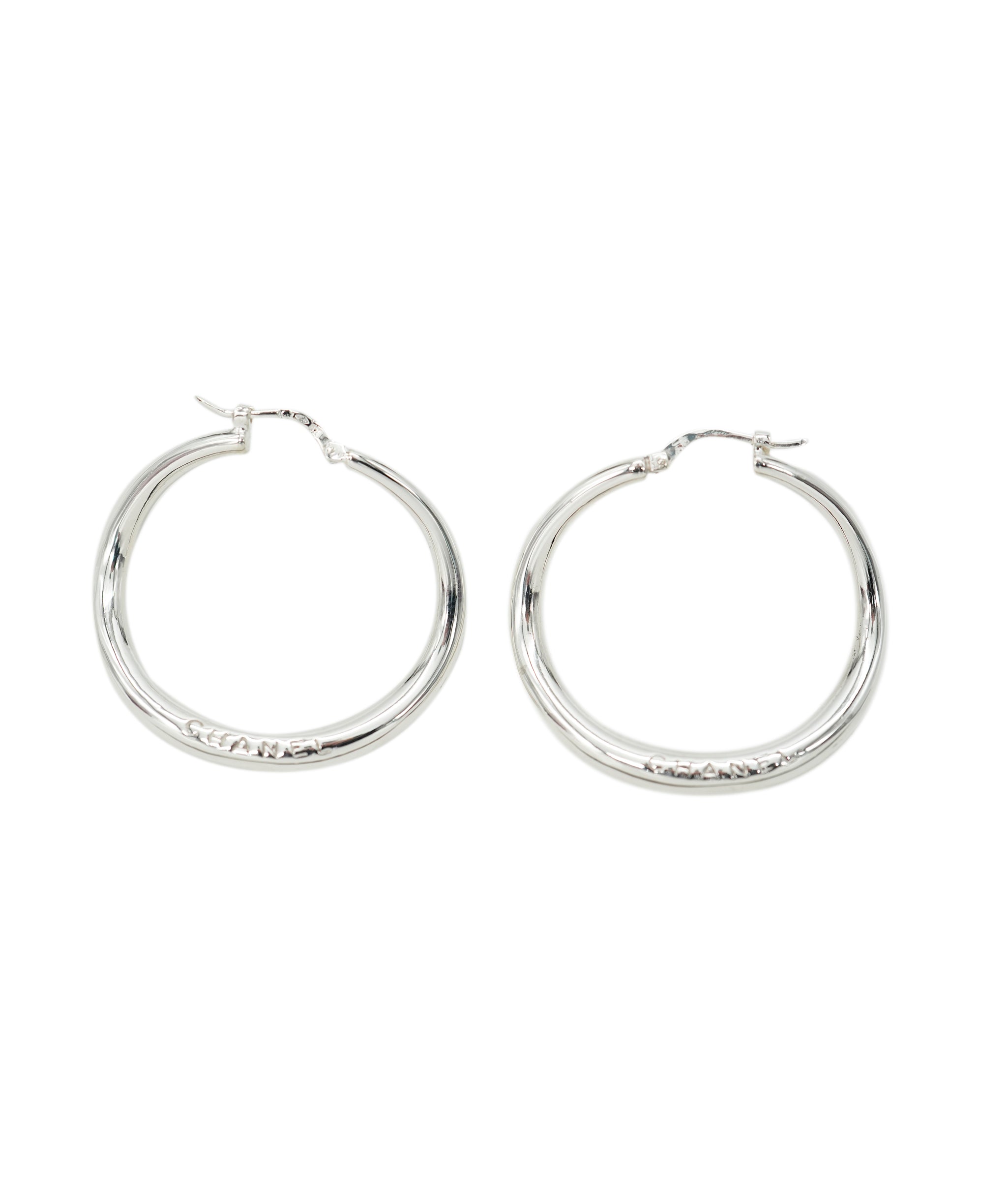 CHANEL STERLING SILVER HOOP EARRINGS  OP3769