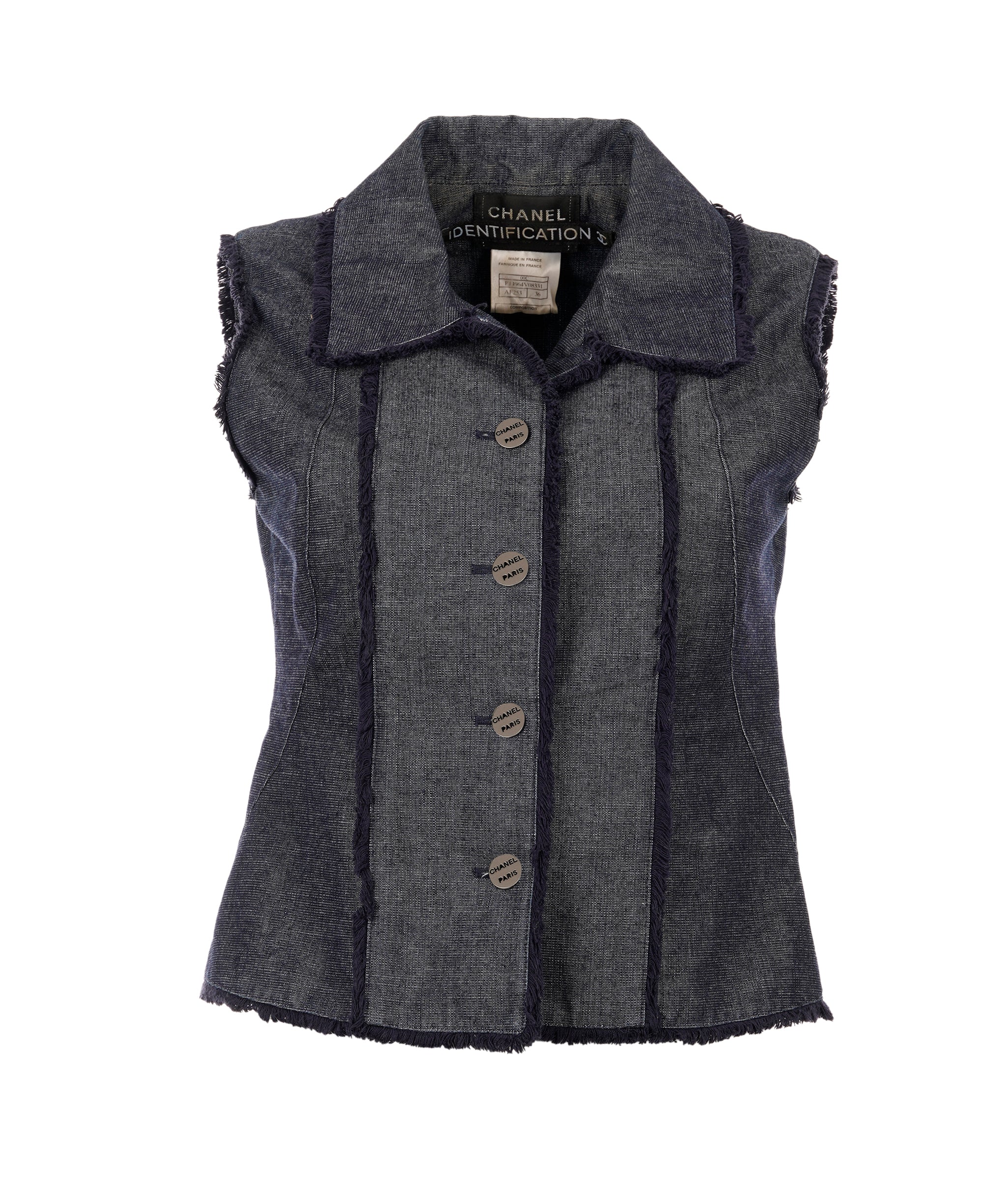 Chanel Denim Button Up Waistcoat Size 40 ANC1731
