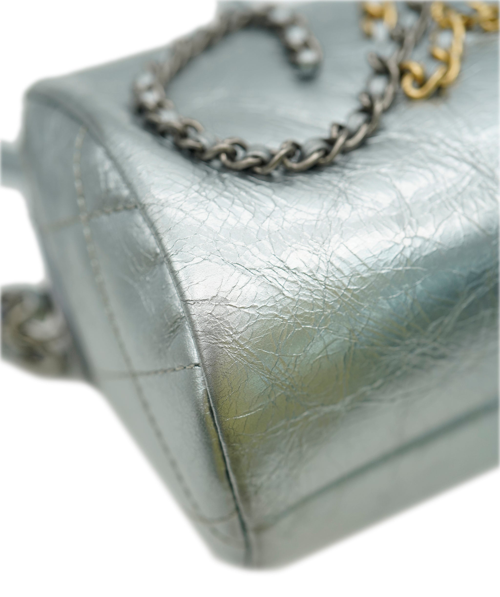 Chanel Silver Aged Calfskin Metallic Signature Bowling Bag ALL0826