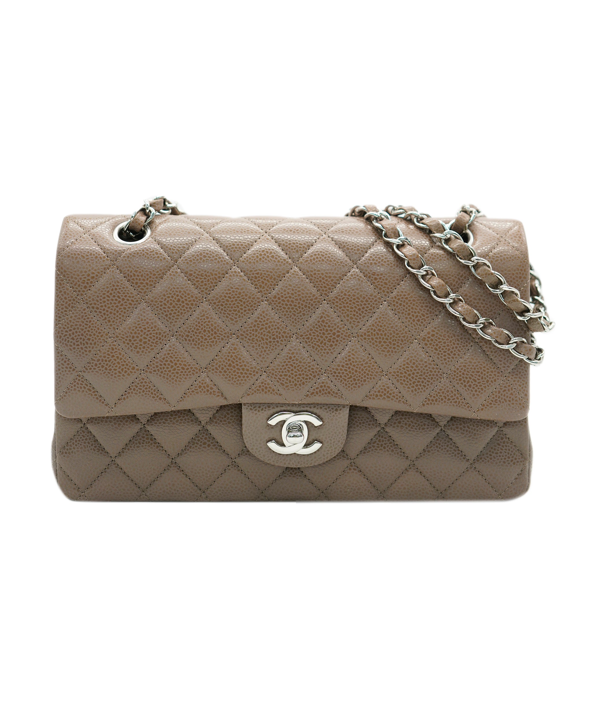 Chanel caviar light brown classic flap with SHW - AJC0790