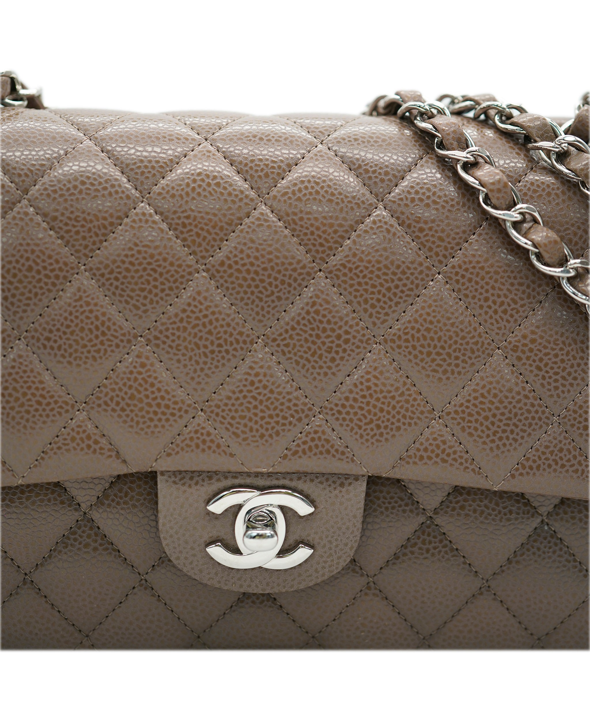 Chanel caviar light brown classic flap with SHW - AJC0790