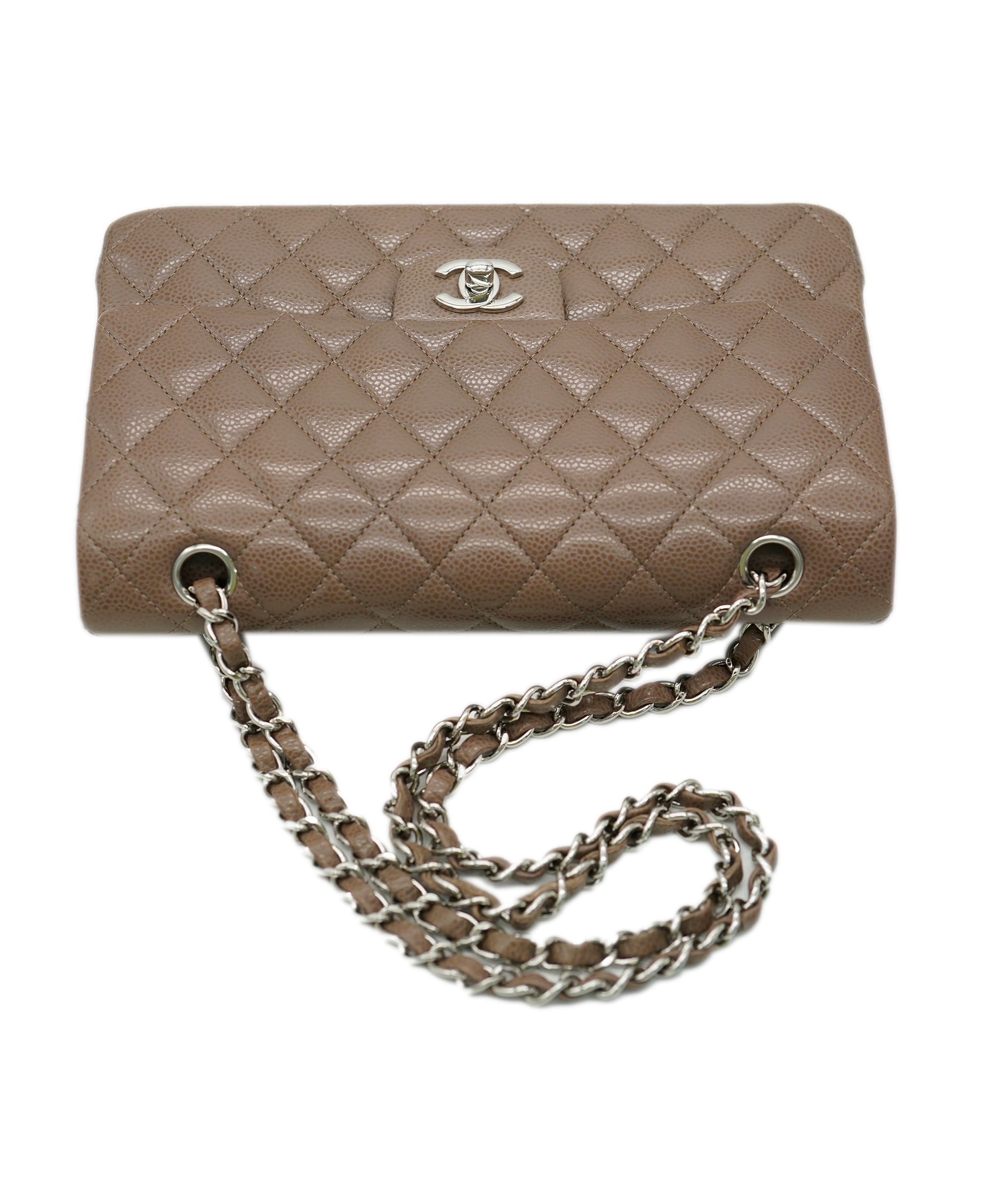 Chanel caviar light brown classic flap with SHW - AJC0790