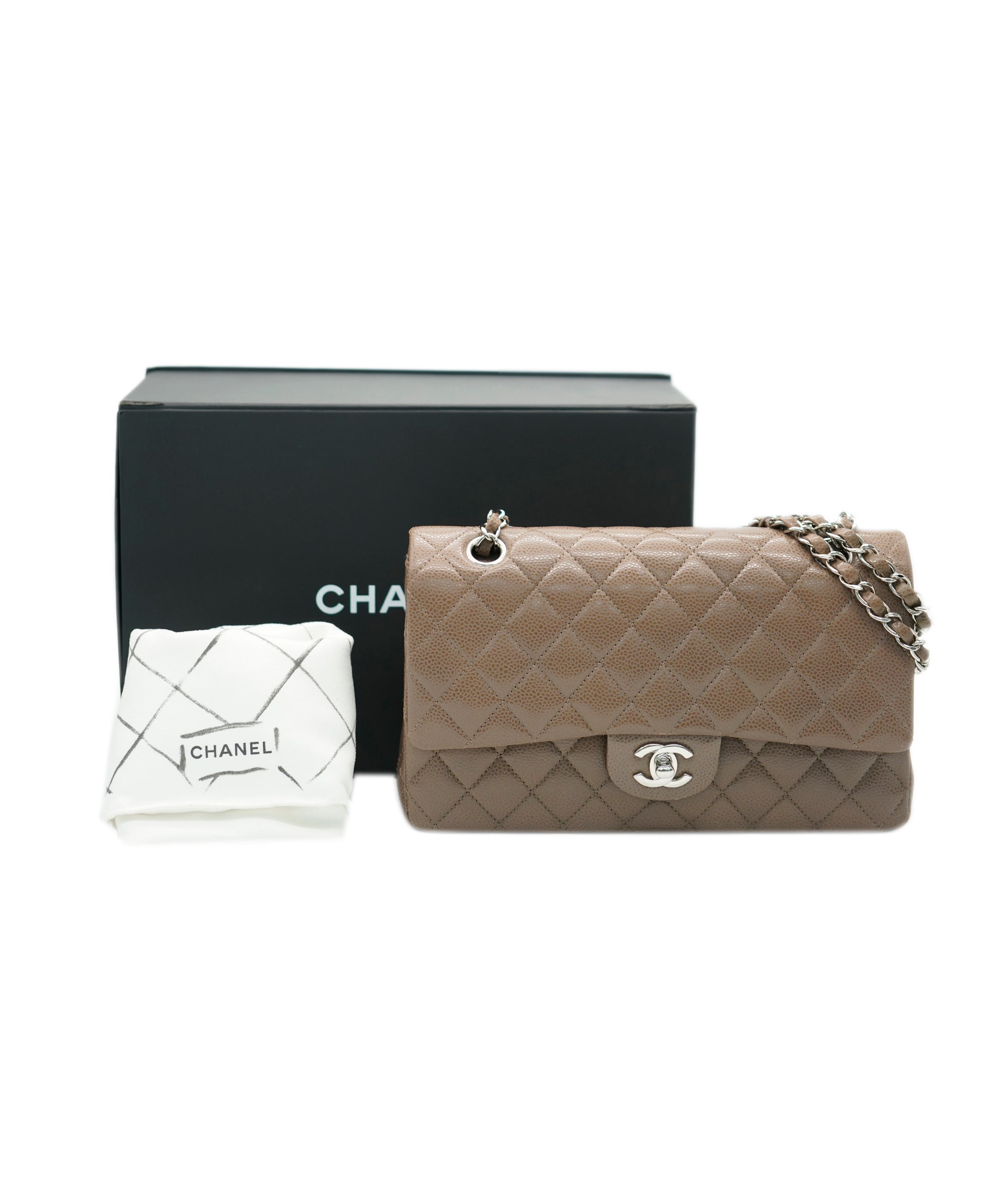 Chanel caviar light brown classic flap with SHW - AJC0790