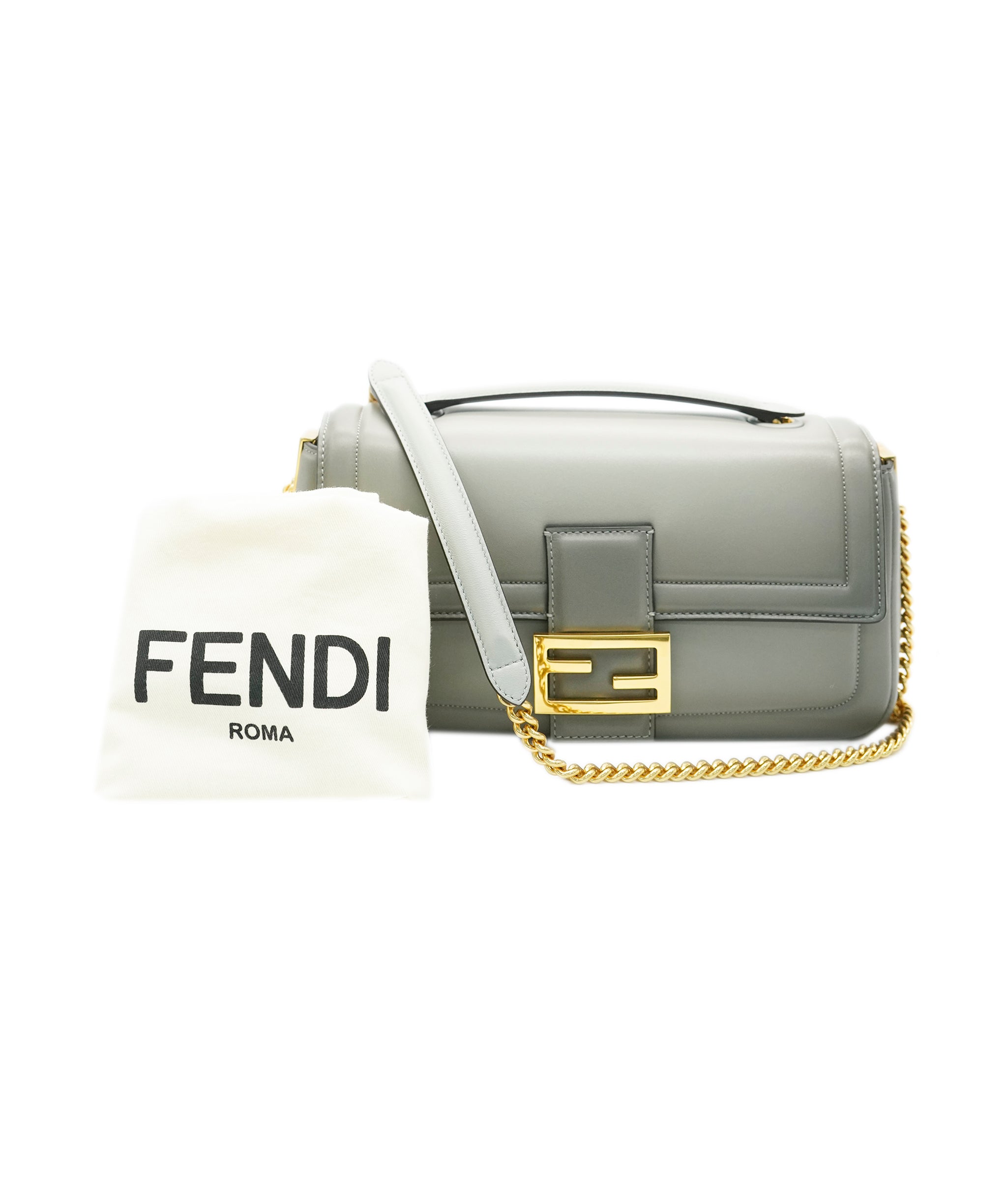 Fendi grey leather baguette bag with GHW - AJC0789