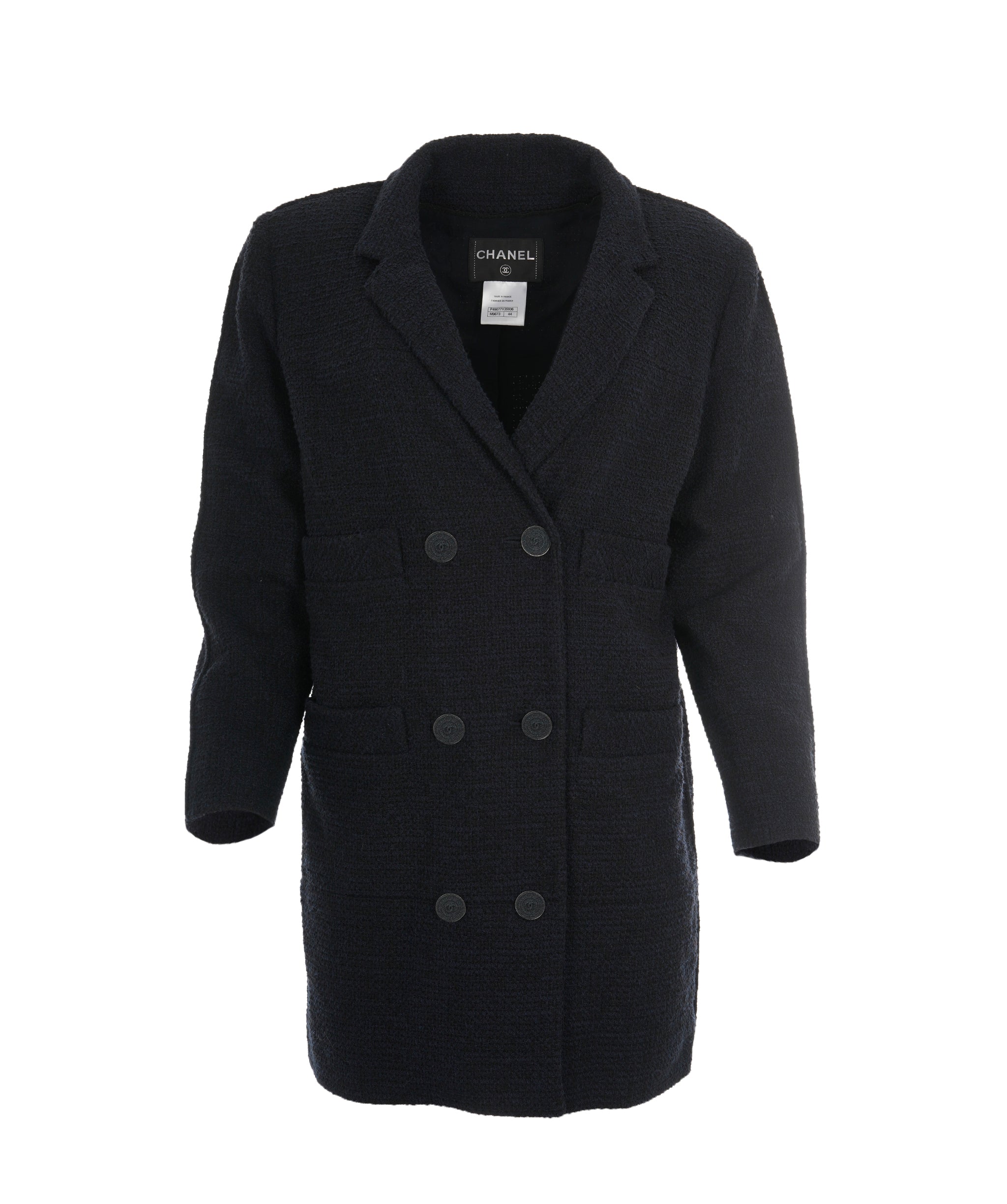 Chanel 15P Black & Navy Tweed Double Breasted Coat  ALC1841