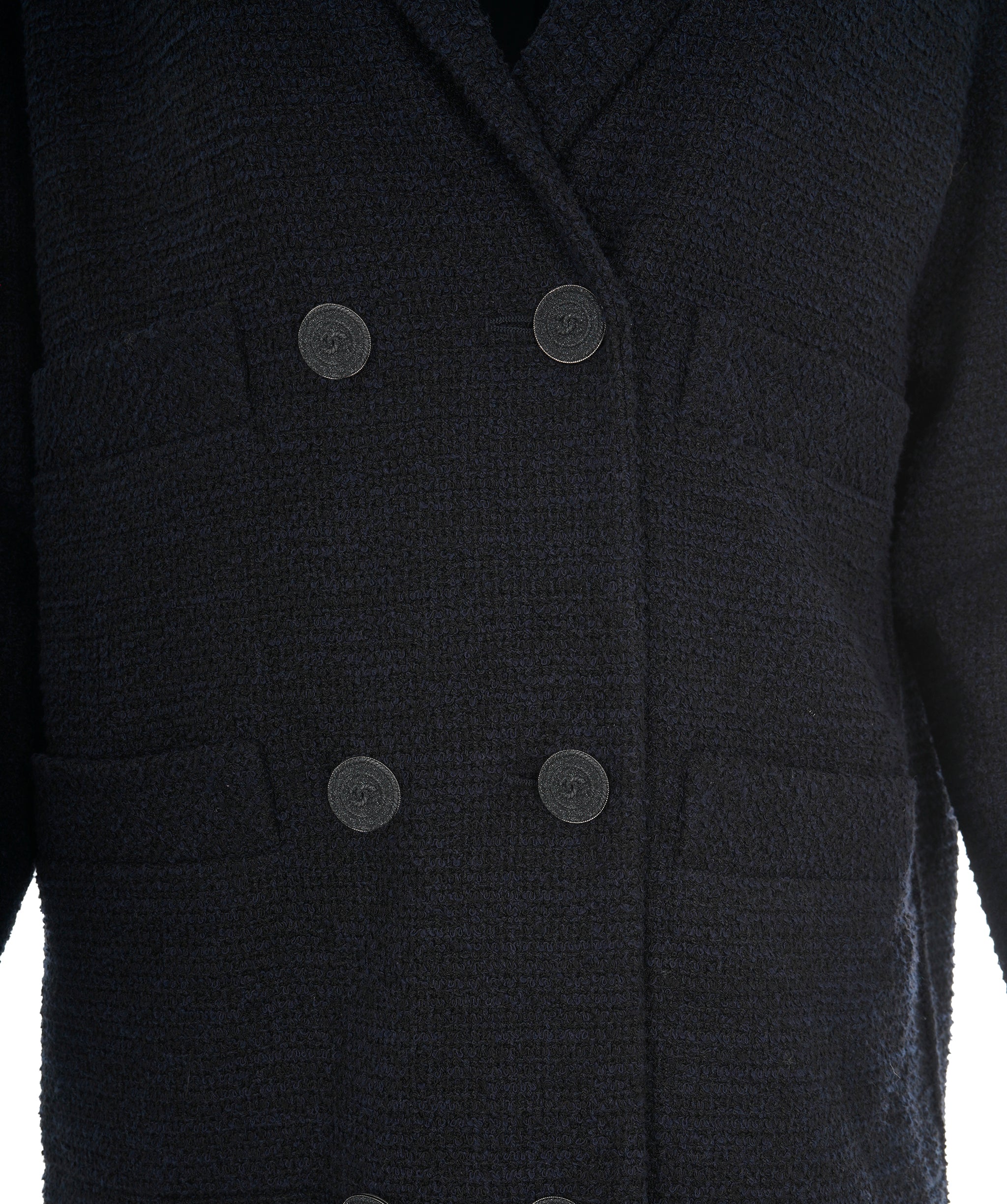 Chanel 15P Black & Navy Tweed Double Breasted Coat  ALC1841