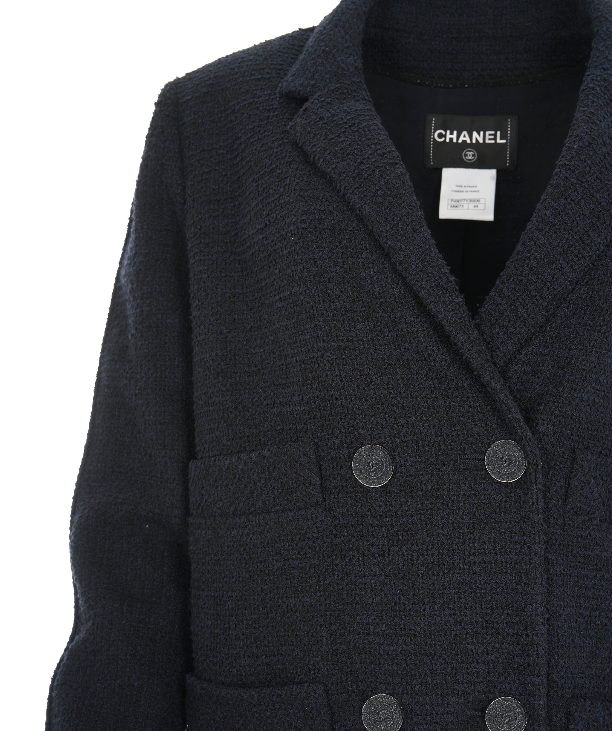 Chanel 15P Black & Navy Tweed Double Breasted Coat  ALC1841