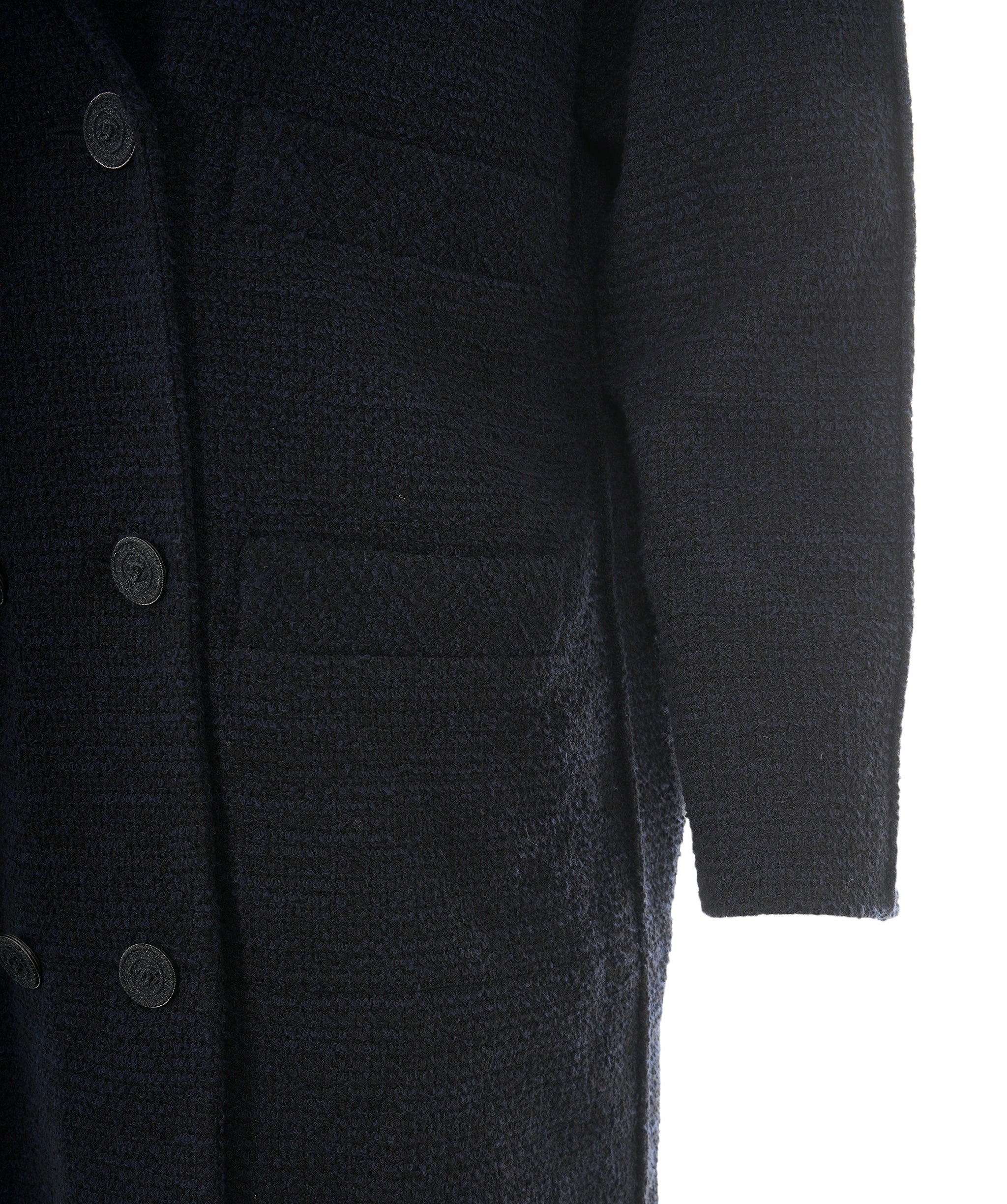 Chanel 15P Black & Navy Tweed Double Breasted Coat  ALC1841