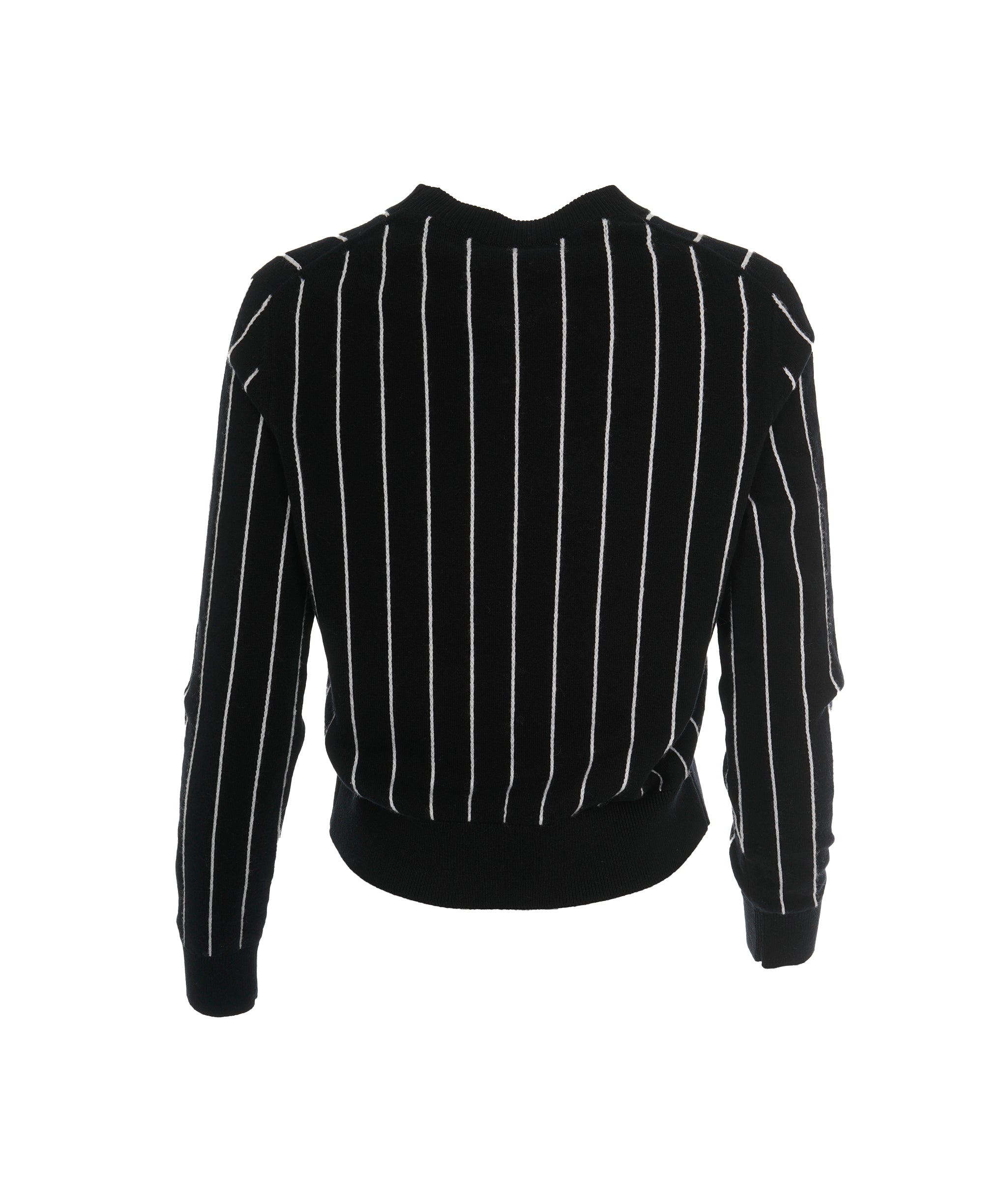 Chanel 23P Black & White Cashmere Striped Logo Crewneck Knit Sweater ALC1844