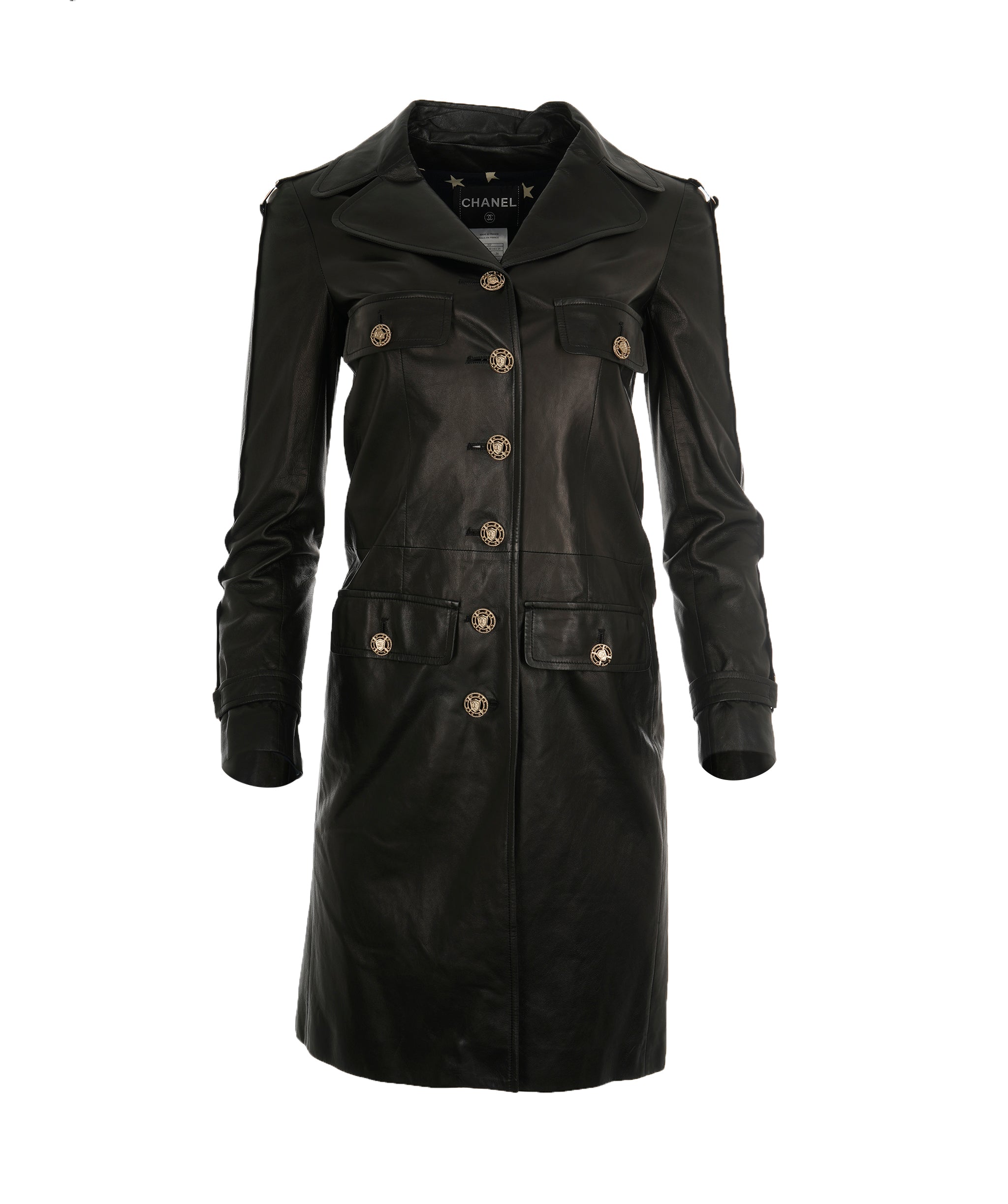 Chanel 08P Black Lambskin CC Button Trench Coat ALC1860