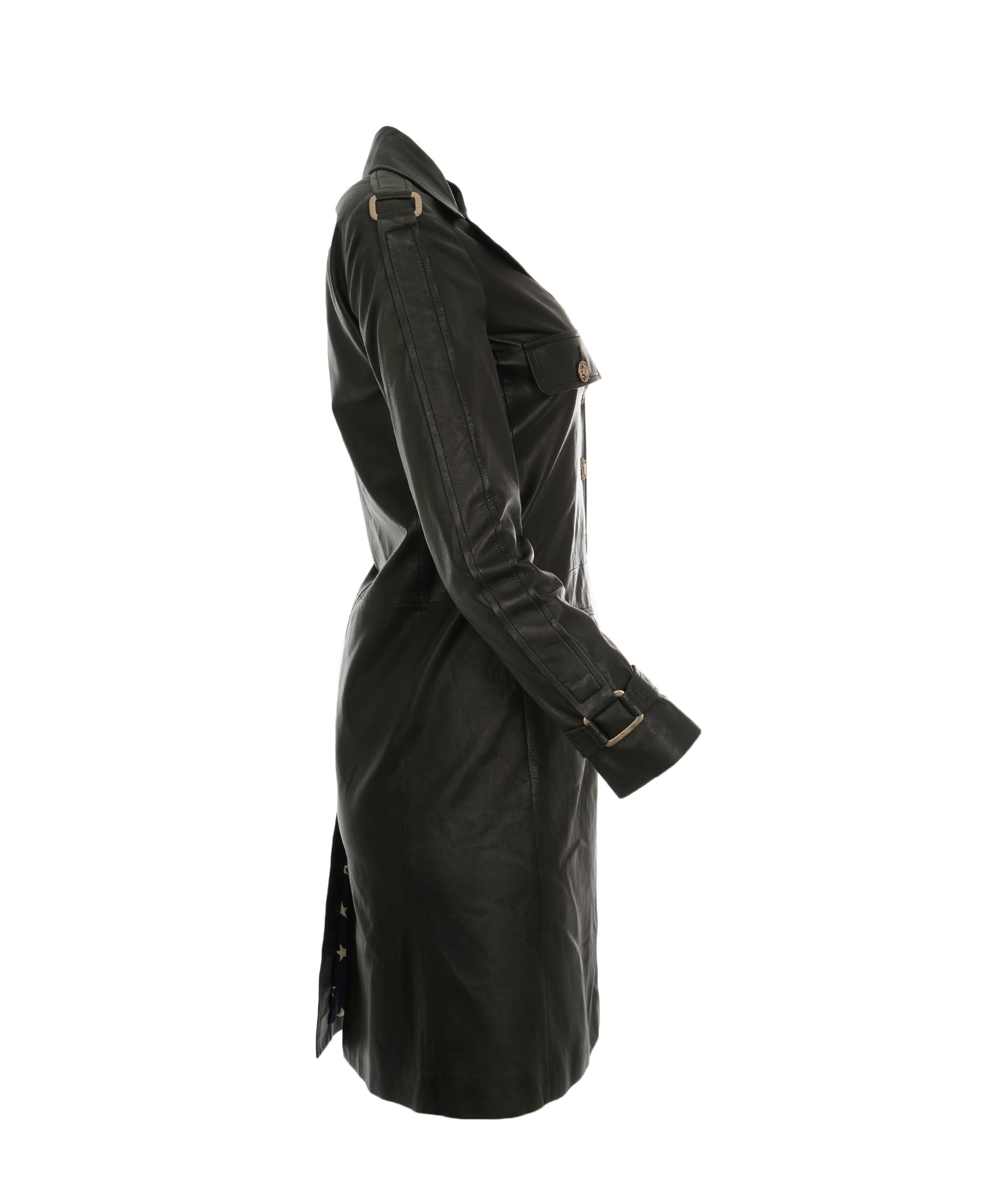 Chanel 08P Black Lambskin CC Button Trench Coat ALC1860