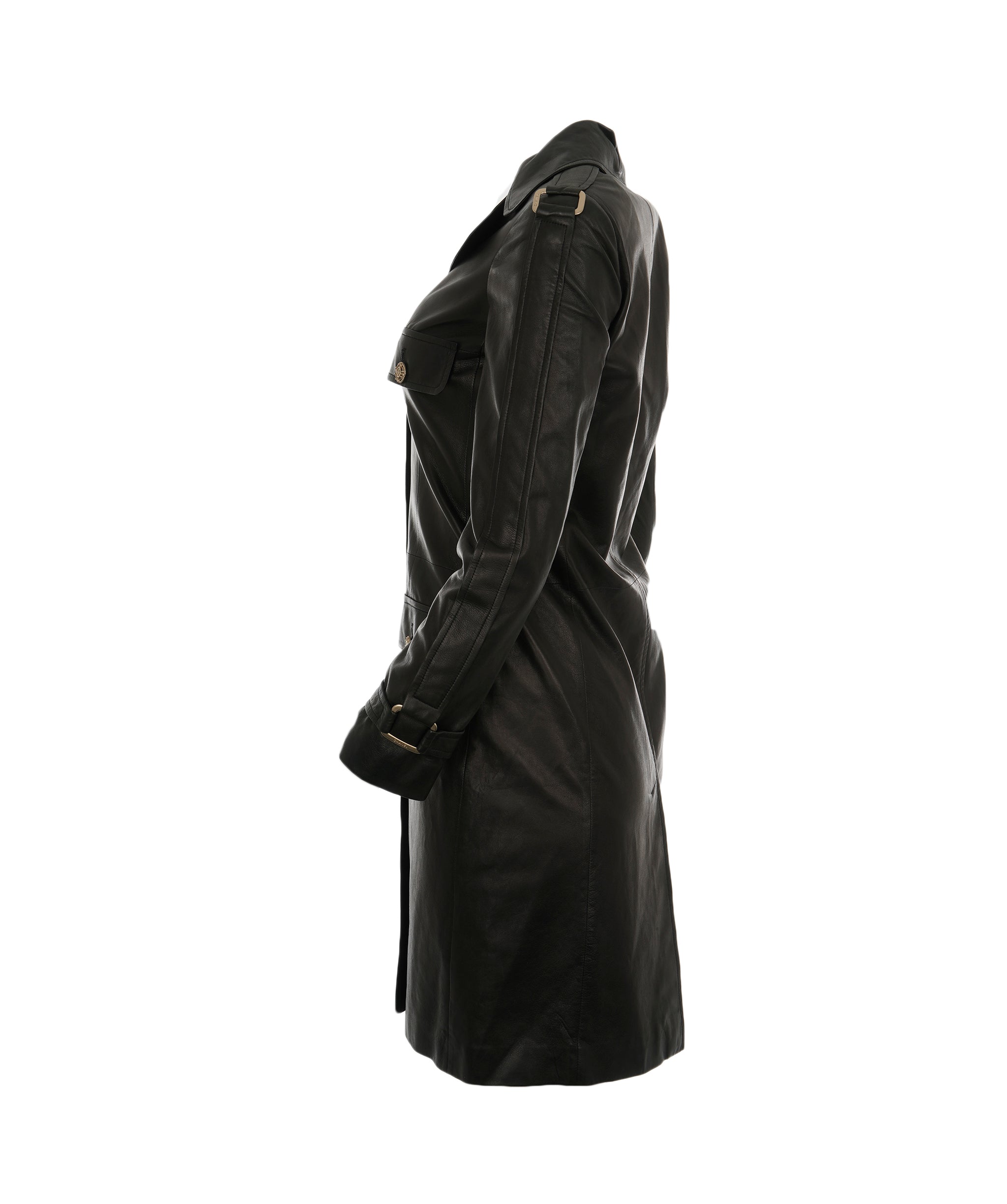 Chanel 08P Black Lambskin CC Button Trench Coat ALC1860