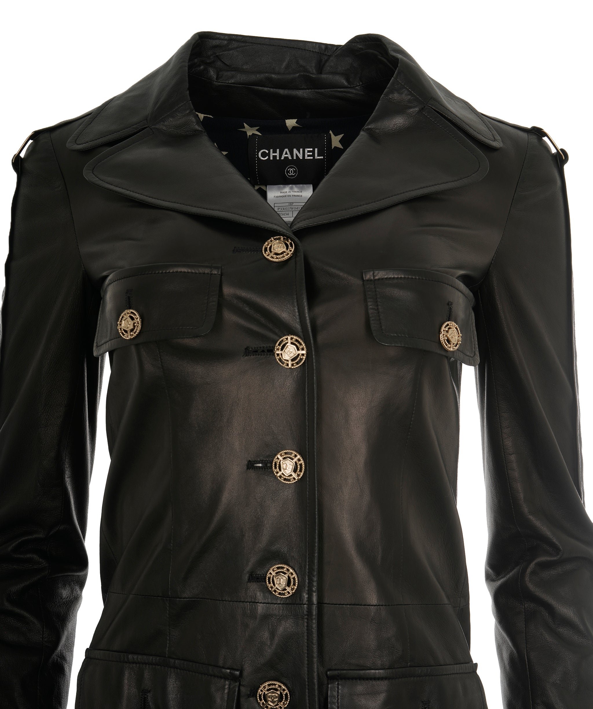 Chanel 08P Black Lambskin CC Button Trench Coat ALC1860