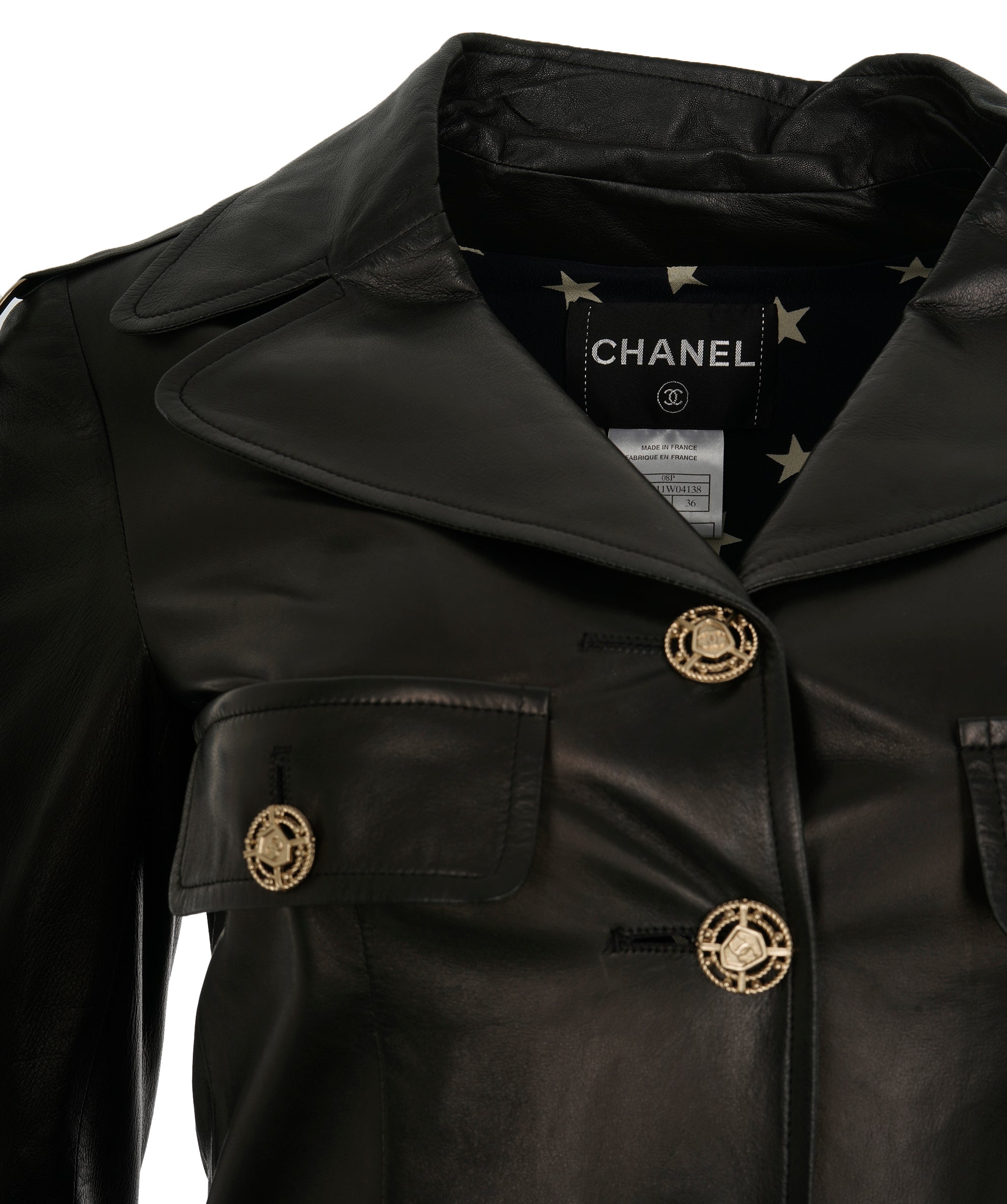 Chanel 08P Black Lambskin CC Button Trench Coat ALC1860