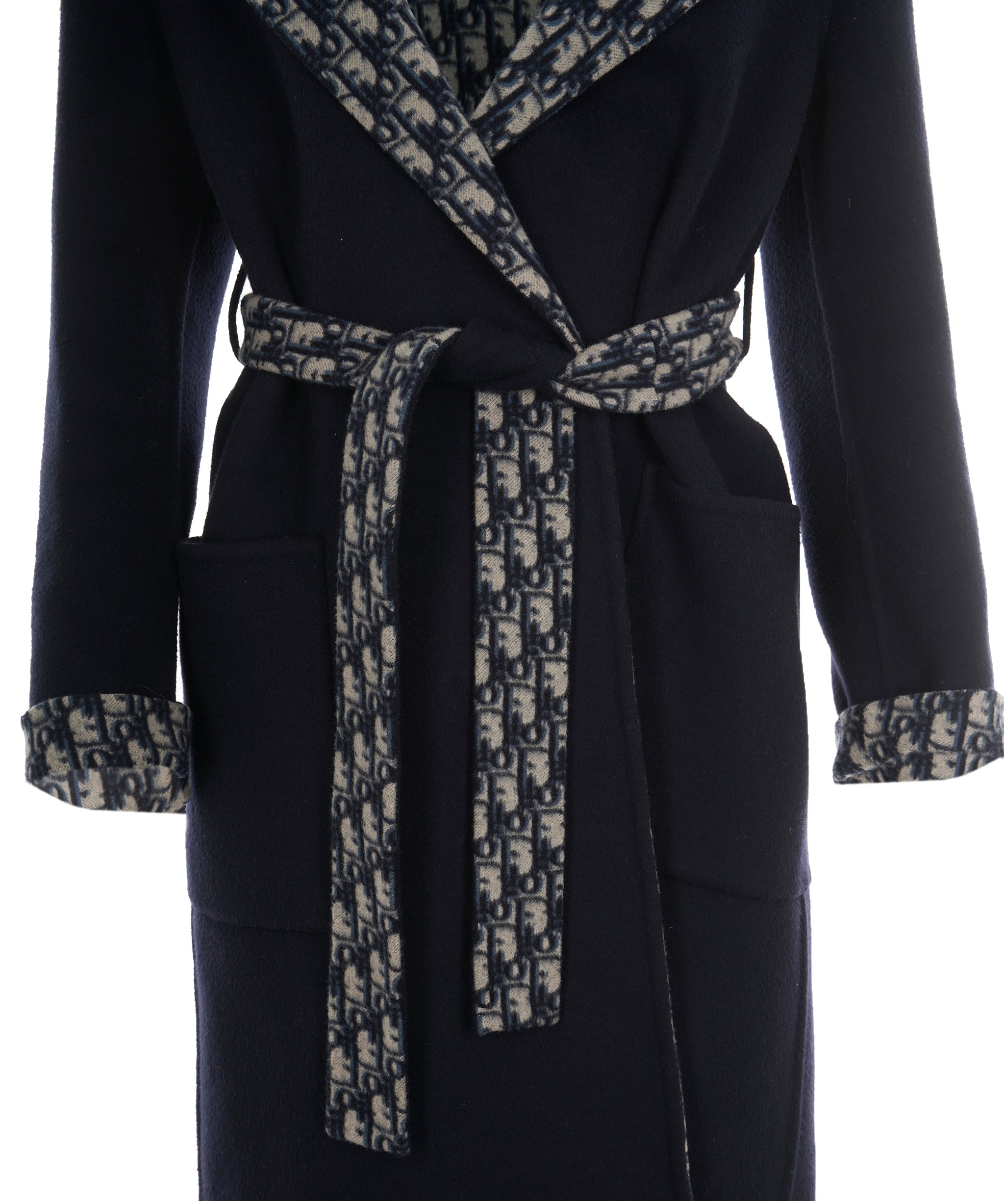 Christian Dior 2022 Navy Oblique Hooded Wool Coat  ALC1839