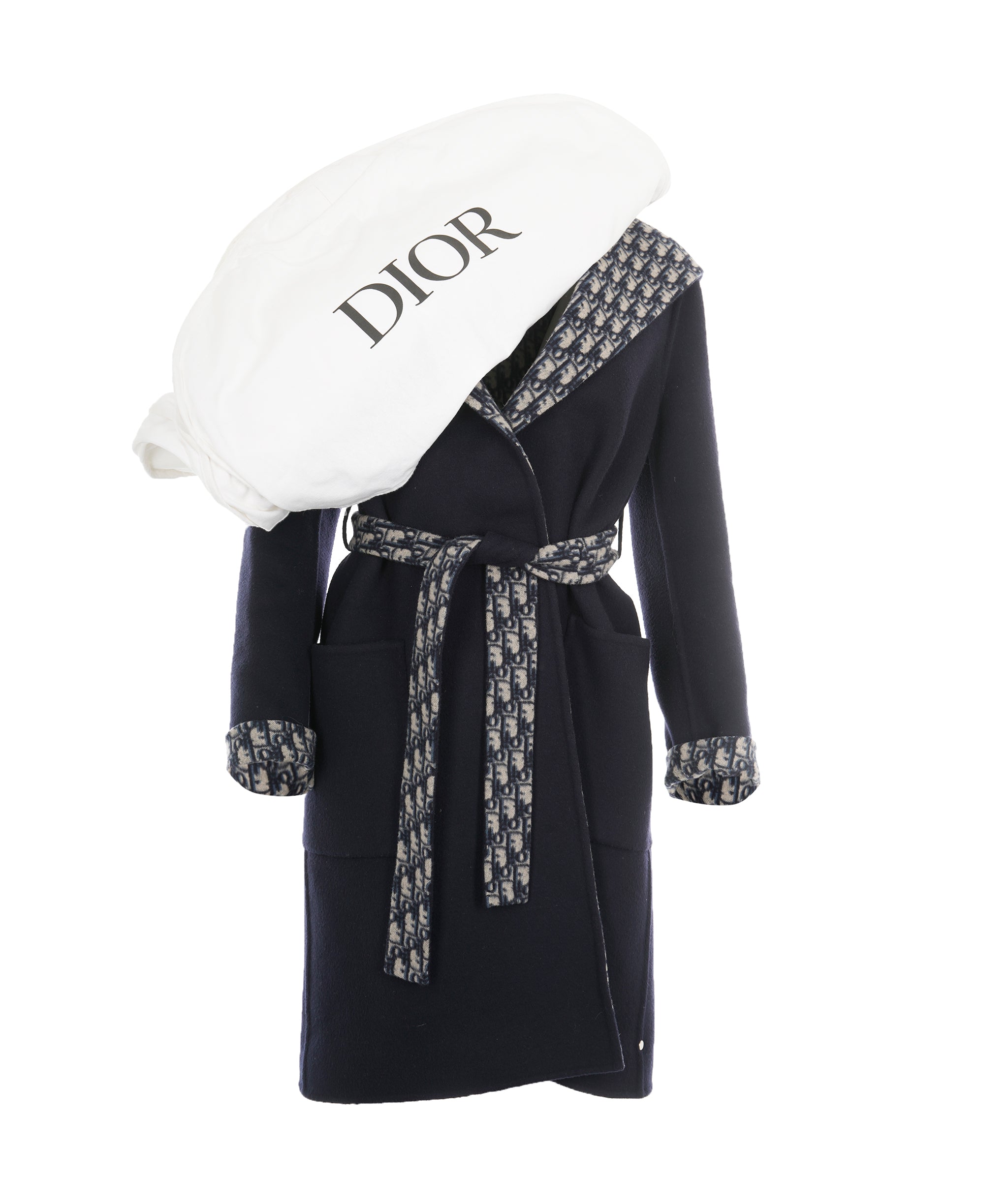 Christian Dior 2022 Navy Oblique Hooded Wool Coat  ALC1839