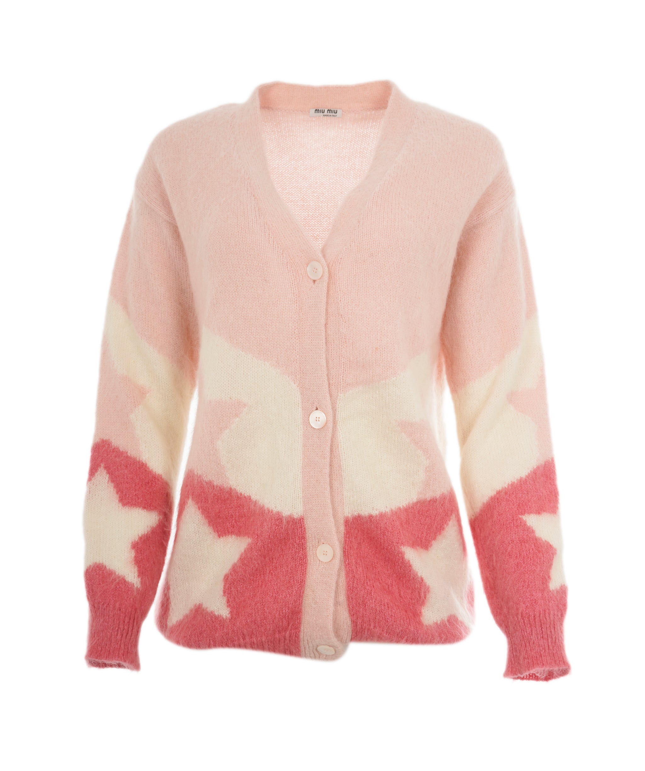 Miu Miu 21 Pink Mohair Blend Star Longline Oversized Cardigan ALC1859