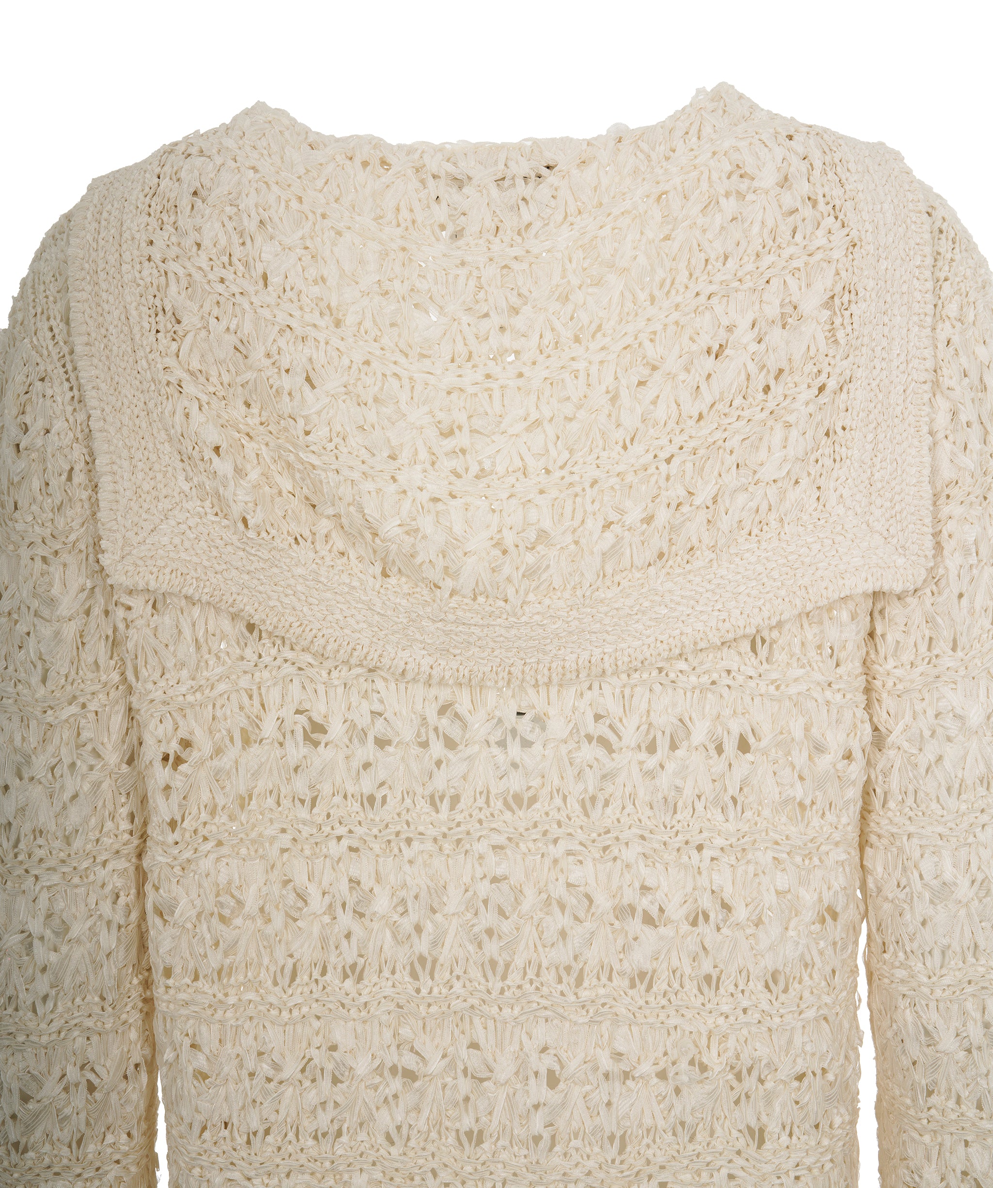 Chanel 24 White Silk Open Knit CC Rhinestone Oversized Collar Jumper ALC1840