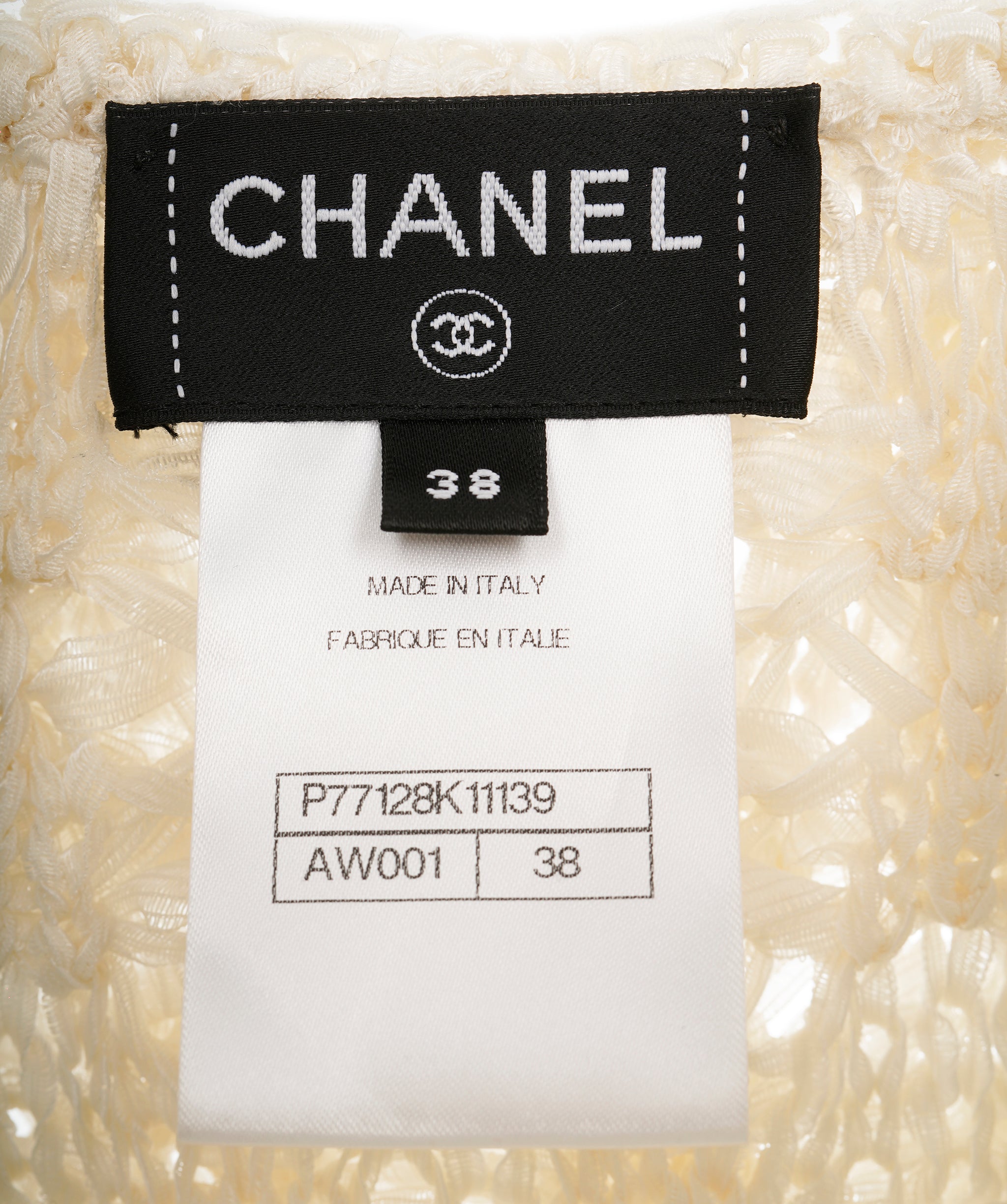 Chanel 24 White Silk Open Knit CC Rhinestone Oversized Collar Jumper ALC1840