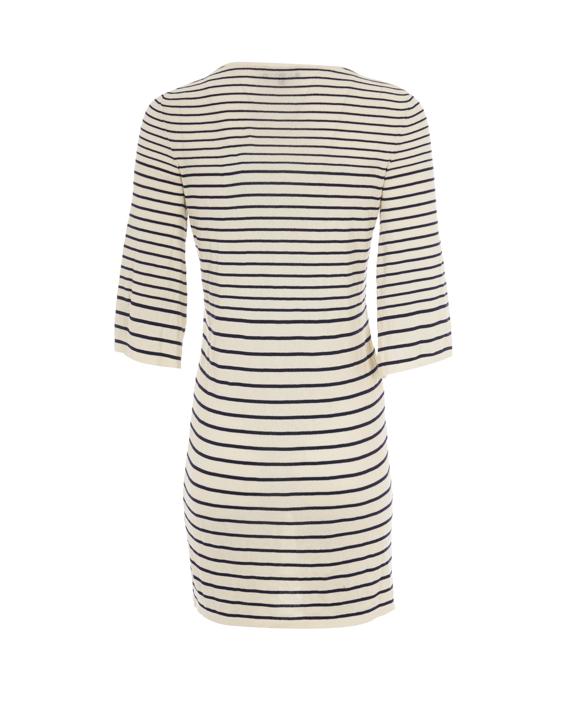 Chanel 17 Cream & Navy Striped Pearl CC Fine Knit Boat Neck Dress ALC1857