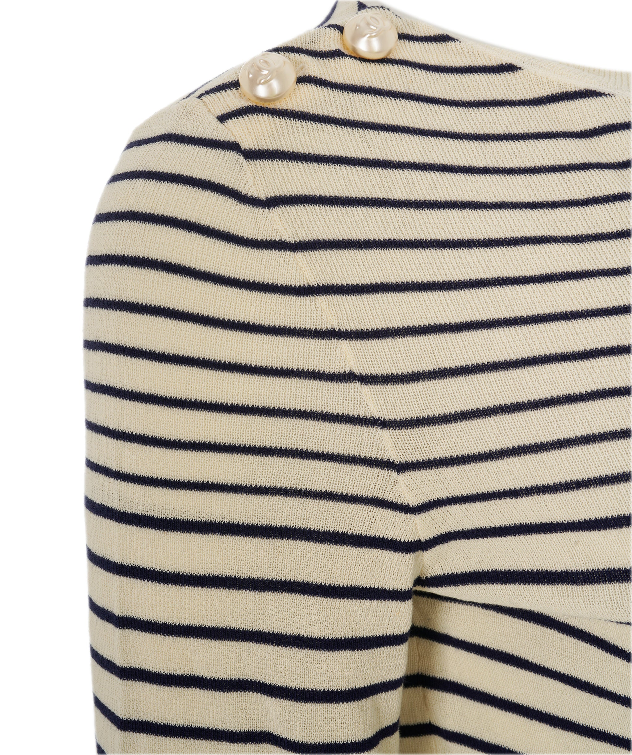 Chanel 17 Cream & Navy Striped Pearl CC Fine Knit Boat Neck Dress ALC1857