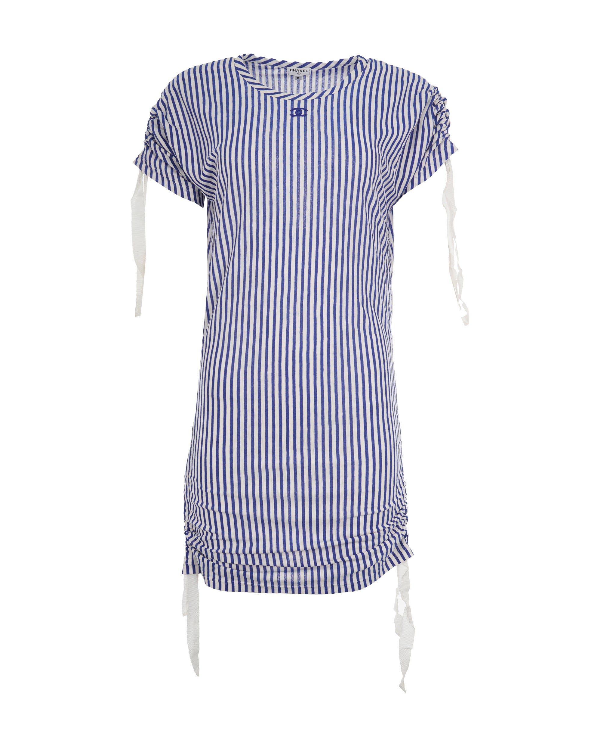 Chanel 19C La Pausa Blue Striped CC Rushed T-Shirt Dress ALC1858