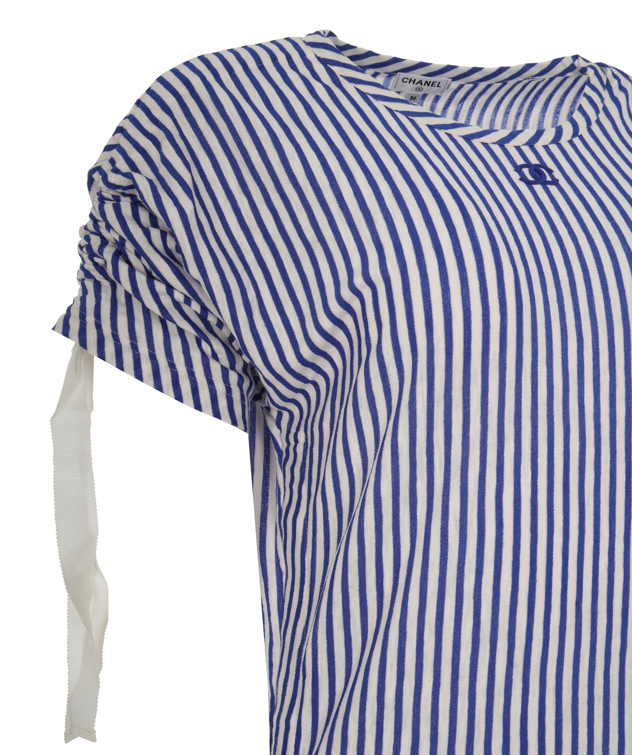 Chanel 19C La Pausa Blue Striped CC Rushed T-Shirt Dress ALC1858