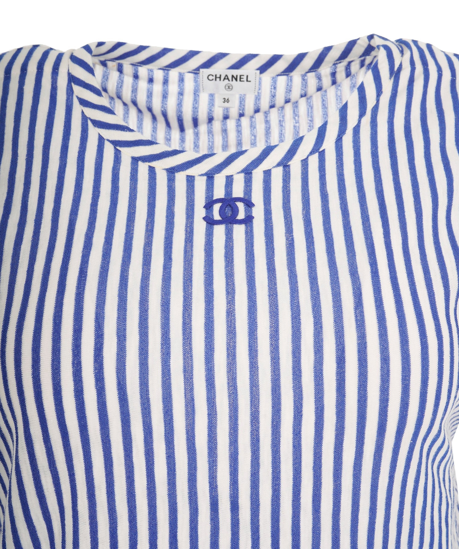 Chanel 19C La Pausa Blue Striped CC Rushed T-Shirt Dress ALC1858