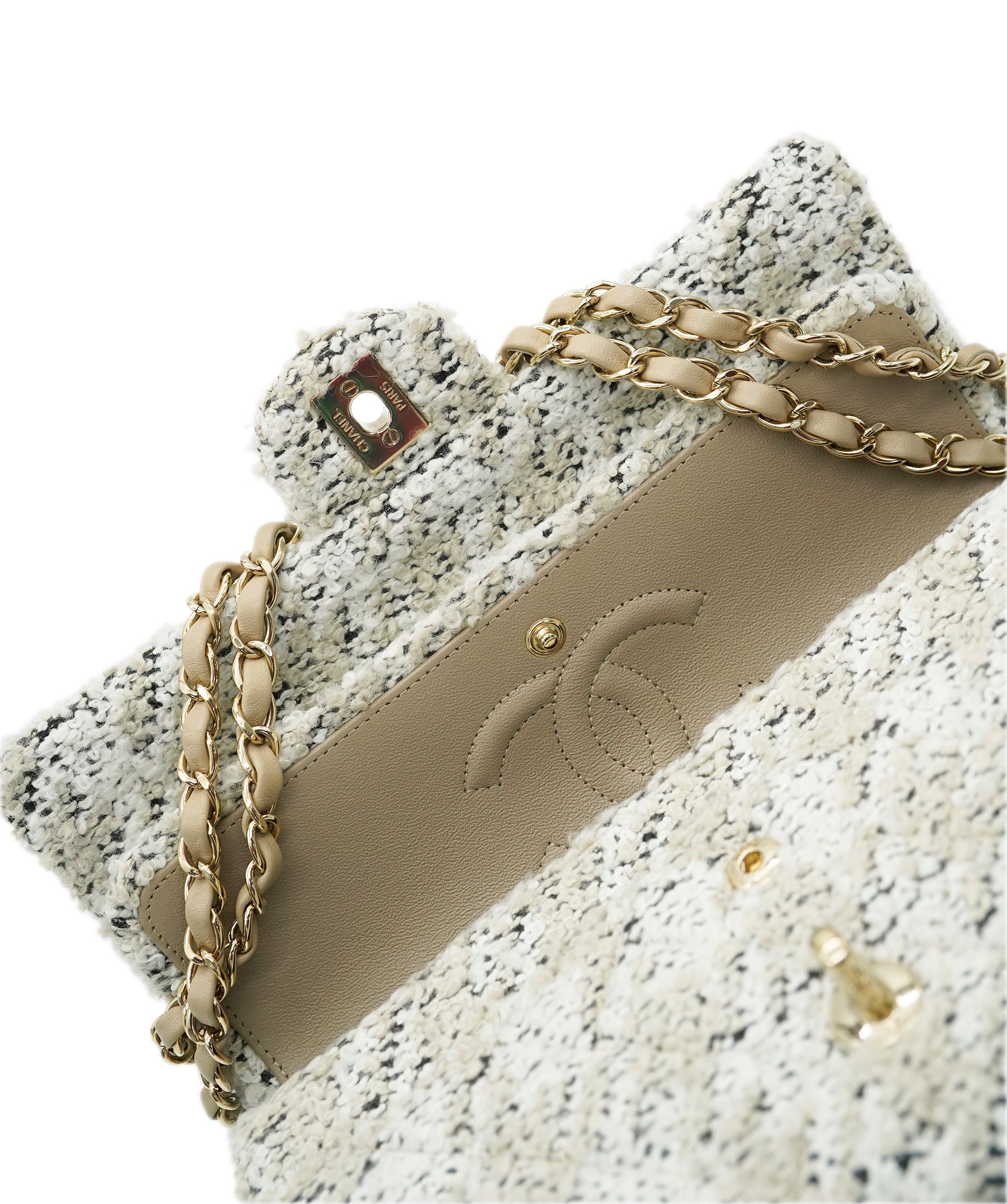 CHANEL MATELASSE CHAIN SHOULDER BAG TWEED BEIGE 90248365 DBXS0666