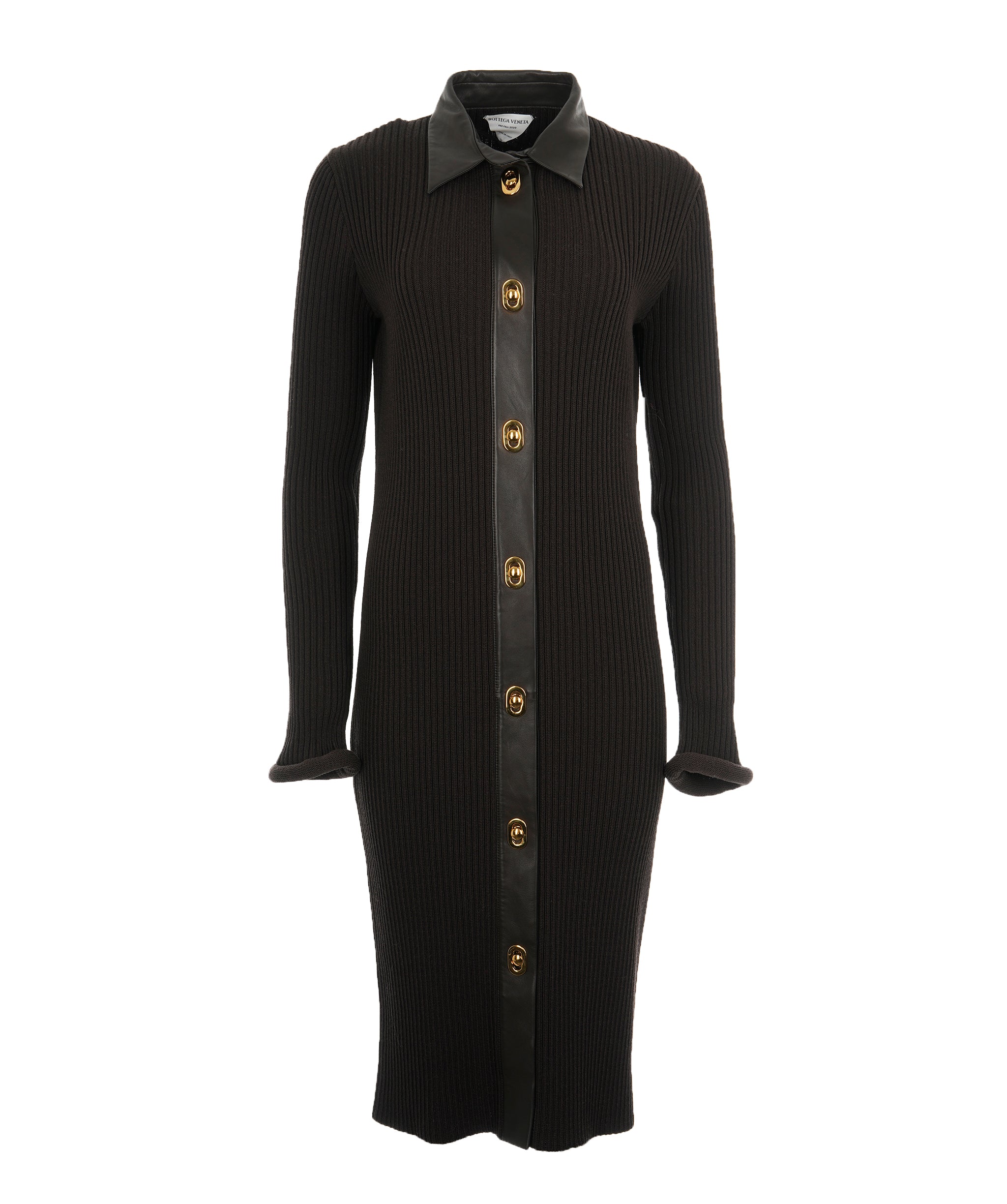 Bottega 23 Ribbed Brown Dress with Gold buttons  ALC1615