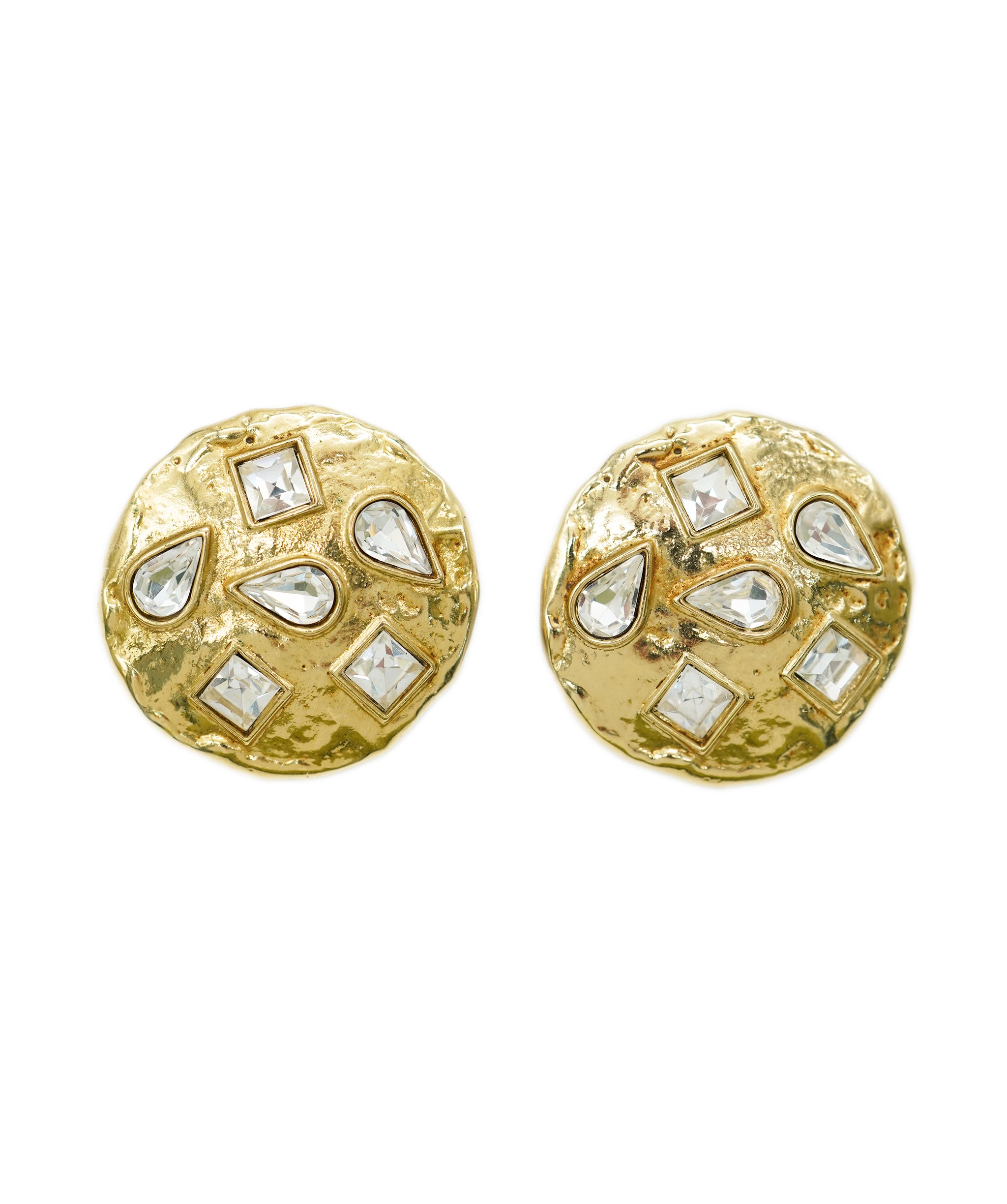 YSL round strass and hammered gold earrings AGC1755