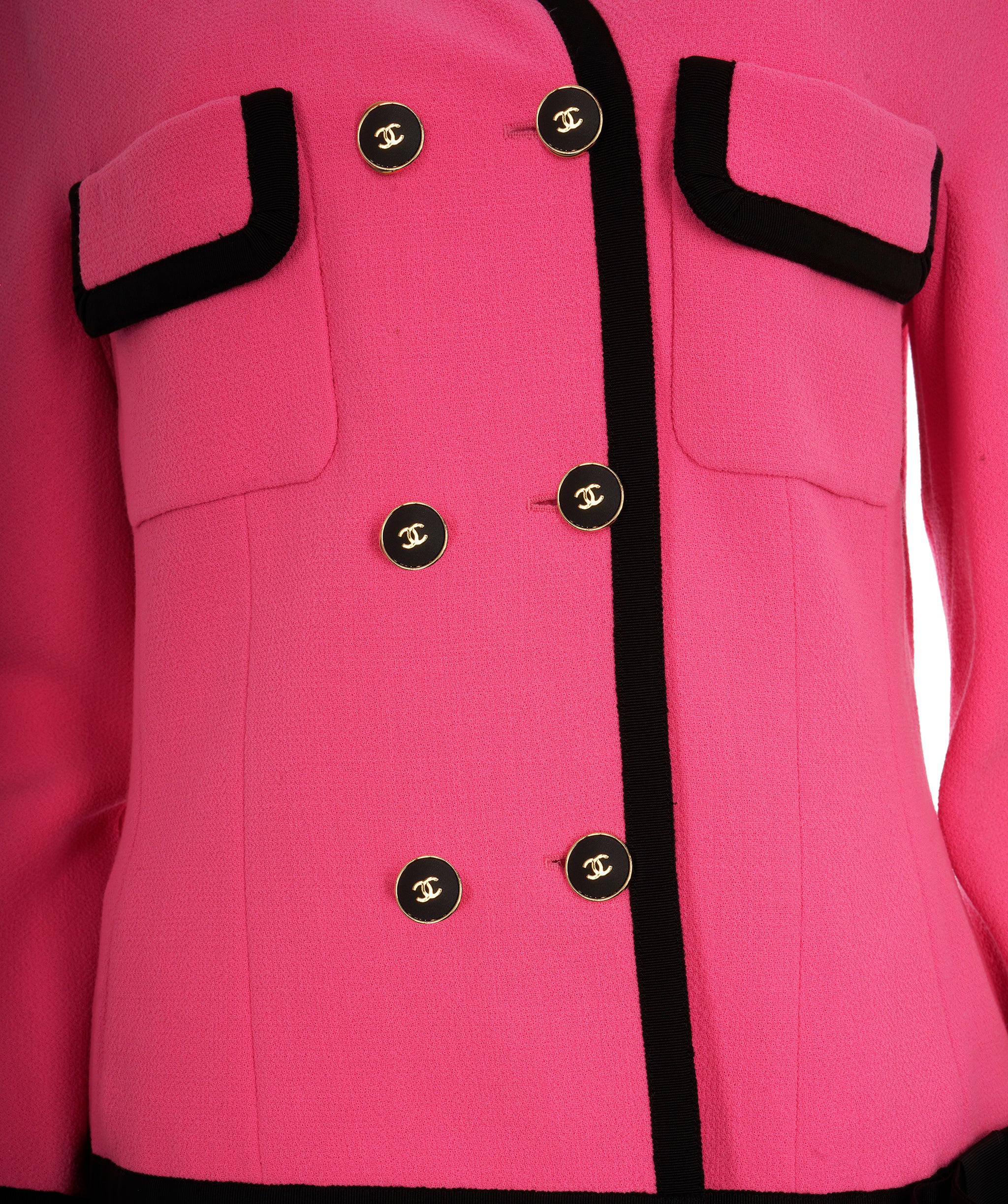 Chanel 1991 collection 25 runway pink, black bow blazer set 44 - AJC0708