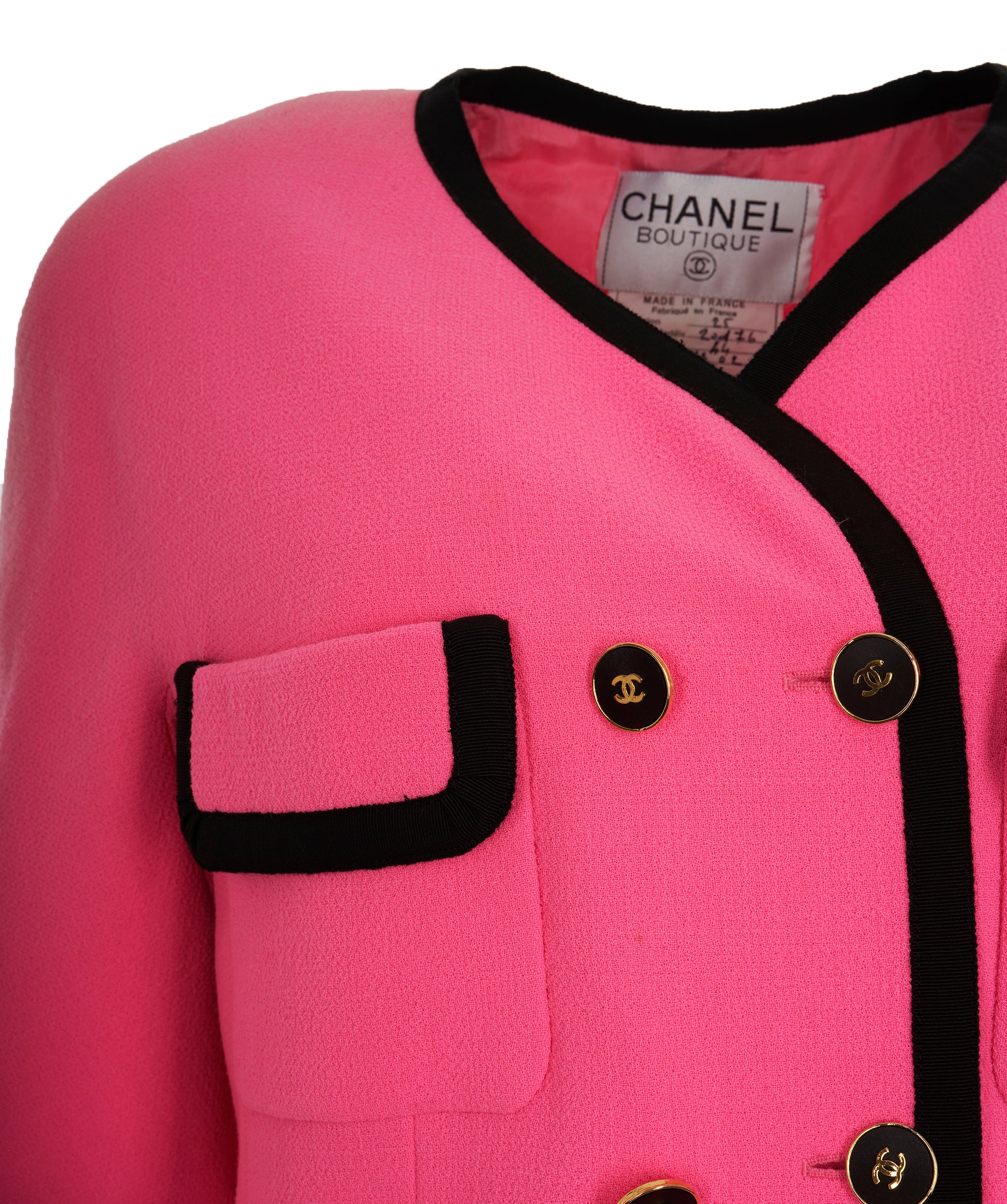 Chanel 1991 collection 25 runway pink, black bow blazer set 44 - AJC0708