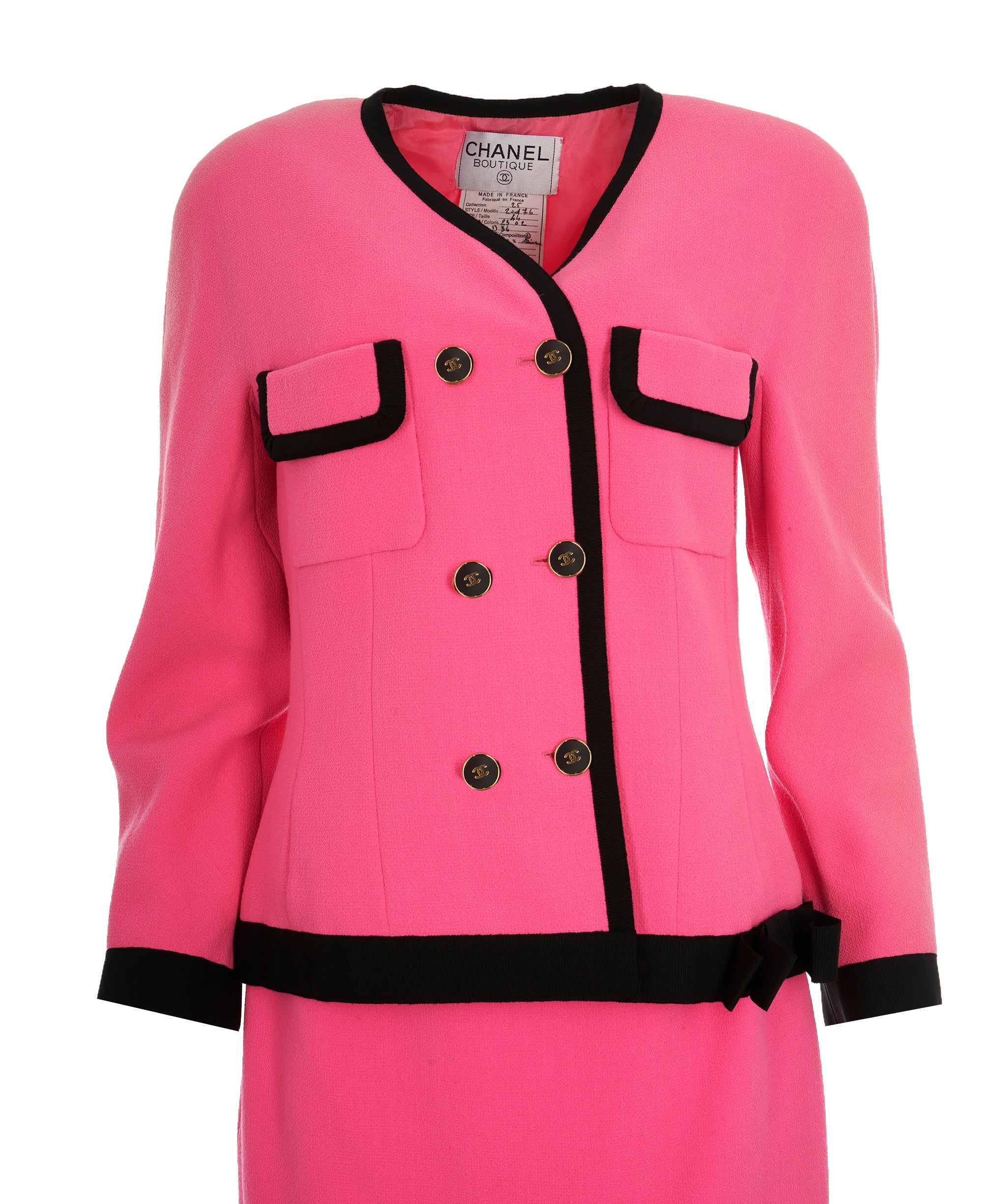 Chanel 1991 collection 25 runway pink, black bow blazer set 44 - AJC0708