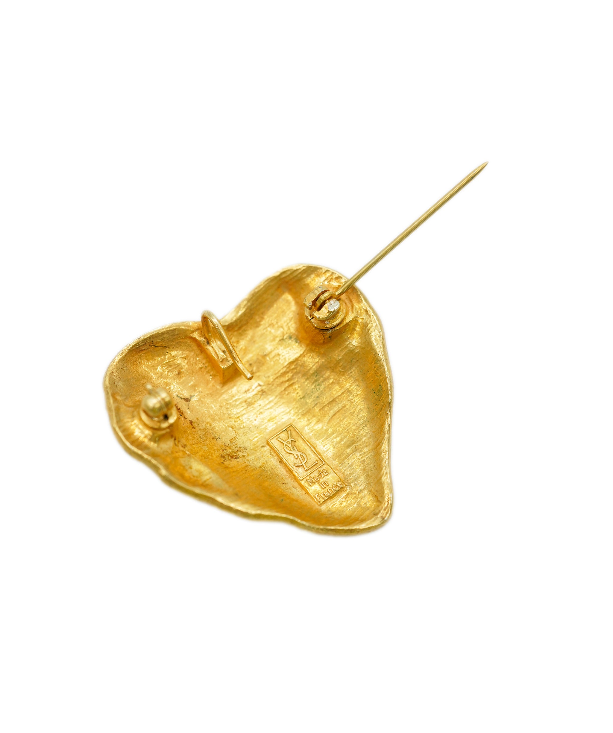 YSL hammered gold metal heart brooch AGC1763