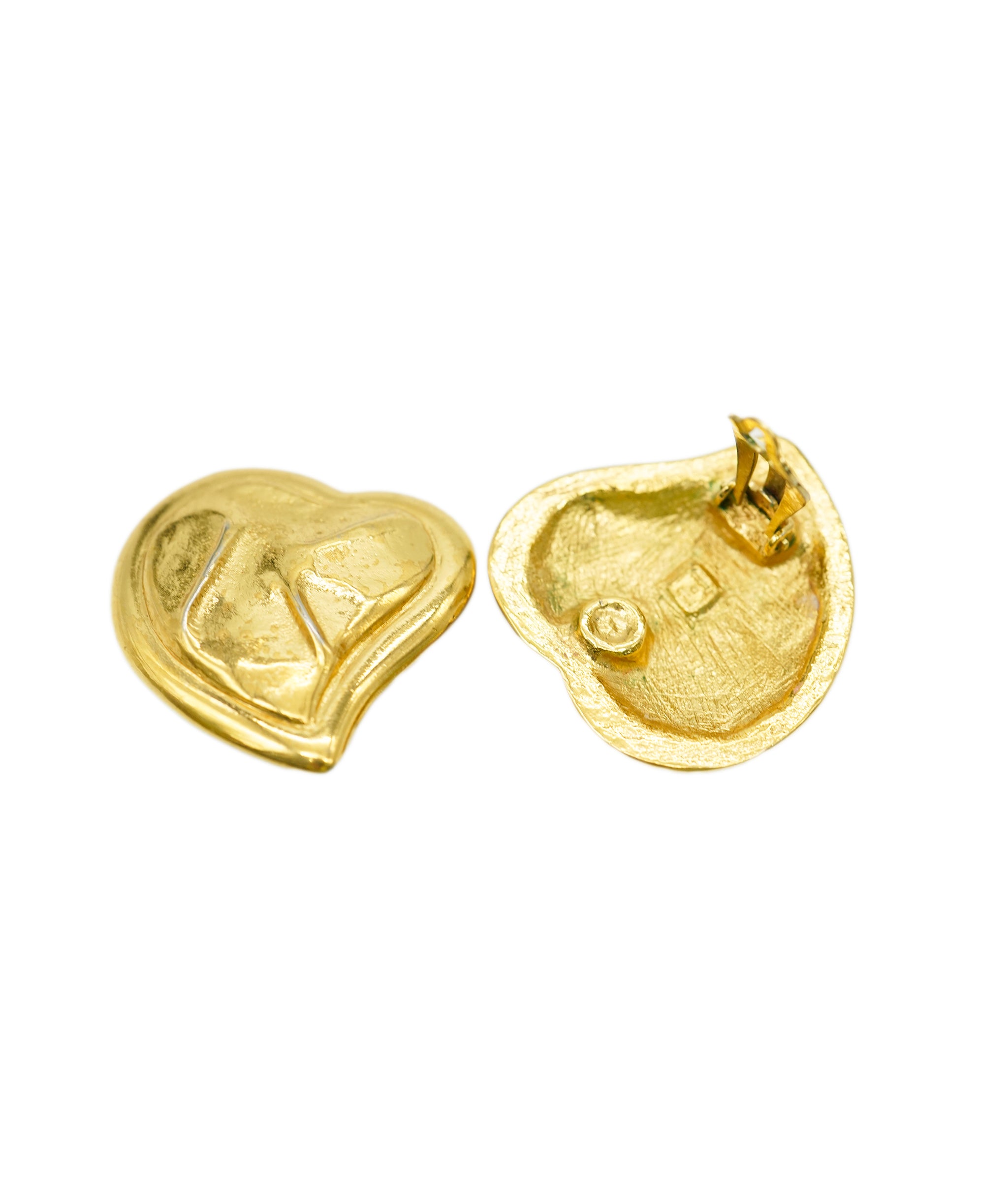 YSL textured gold heart earrings AGC1740