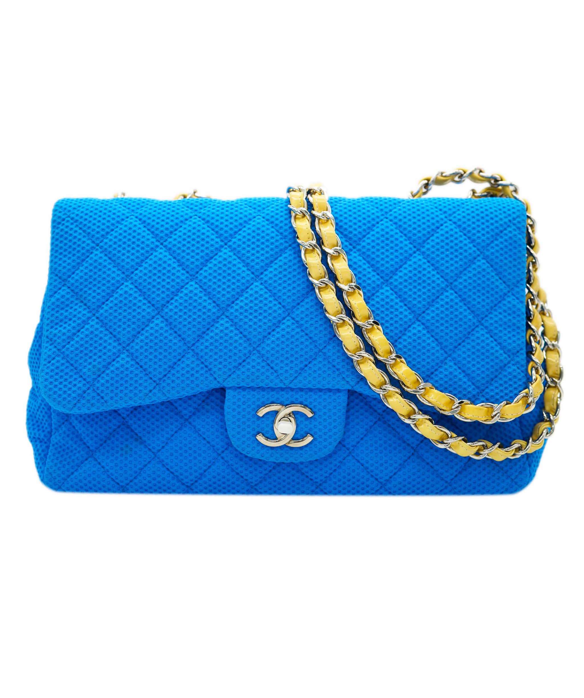 Chanel Blue Fabric Jumbo with Yellow Strap  ALC1598