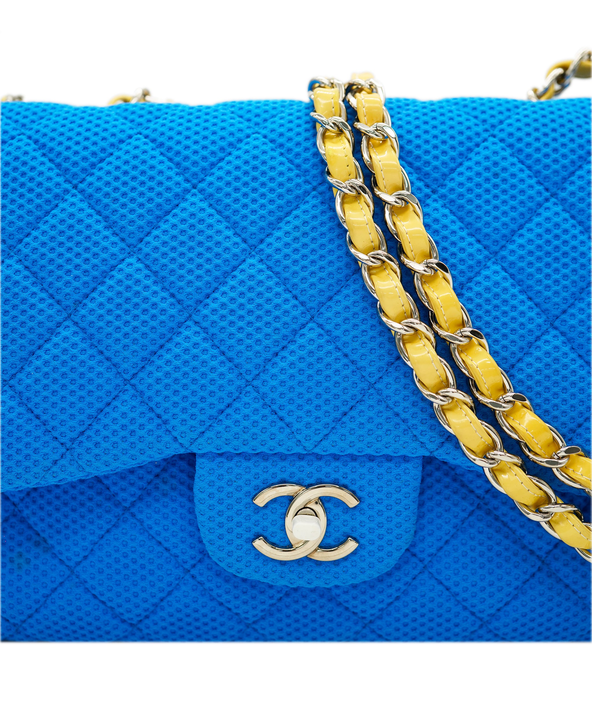 Chanel Blue Fabric Jumbo with Yellow Strap  ALC1598