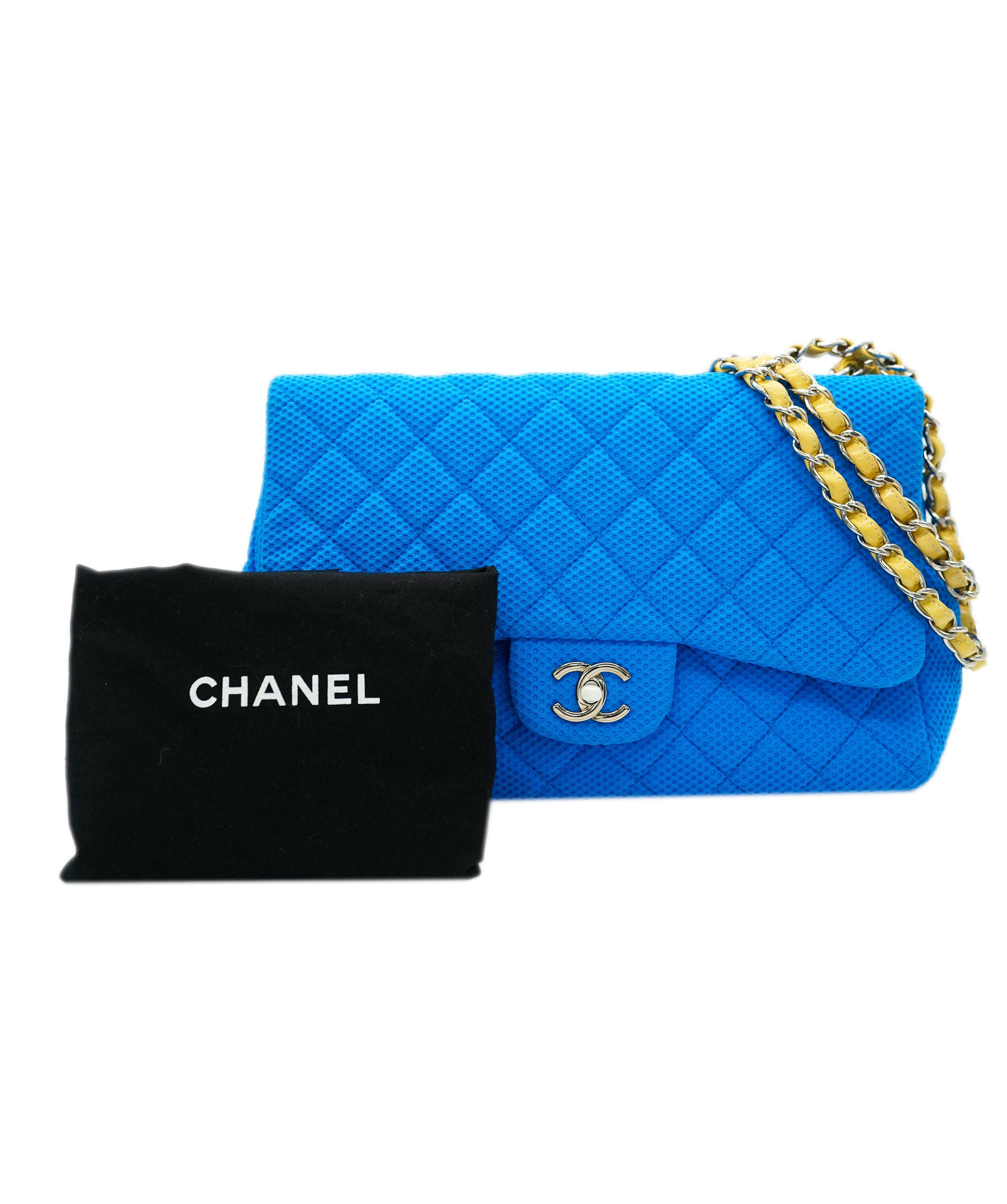 Chanel Blue Fabric Jumbo with Yellow Strap  ALC1598