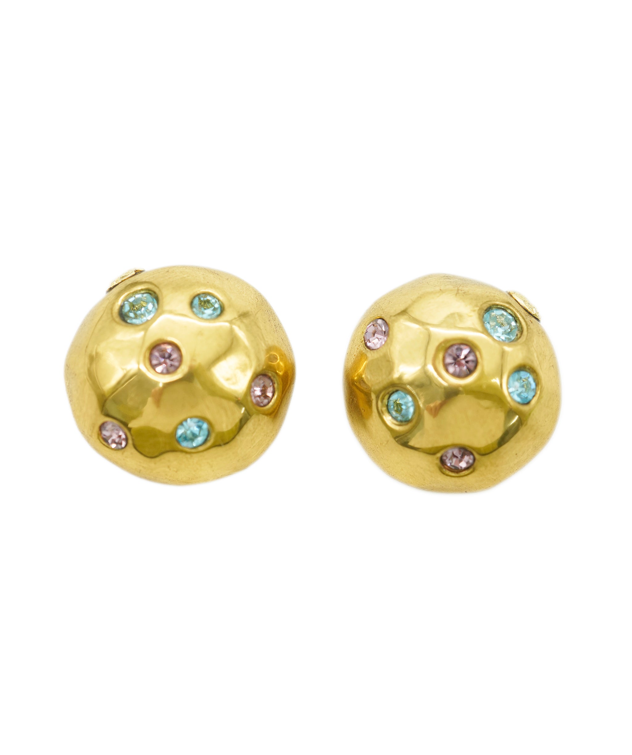 YSL round gold and blue/pink strass earrings AGC1748