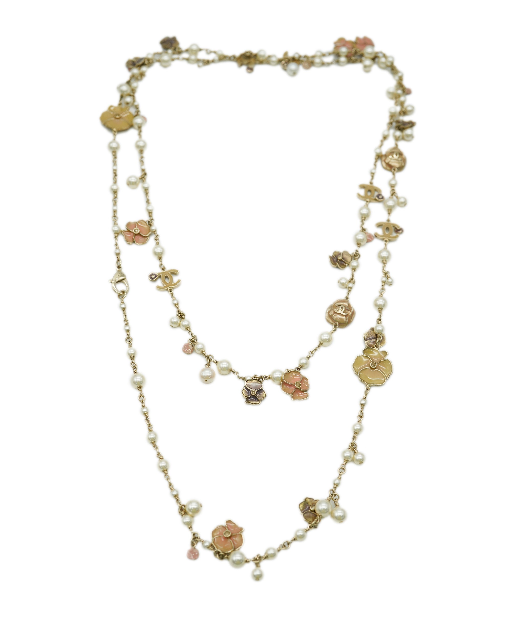 Chanel Camellia Long Necklace With Pearls  ALC1626