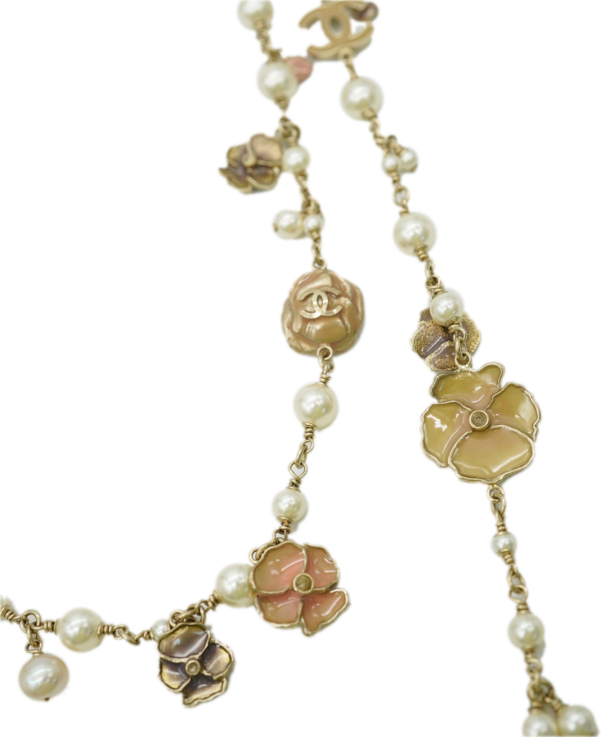 Chanel Camellia Long Necklace With Pearls  ALC1626